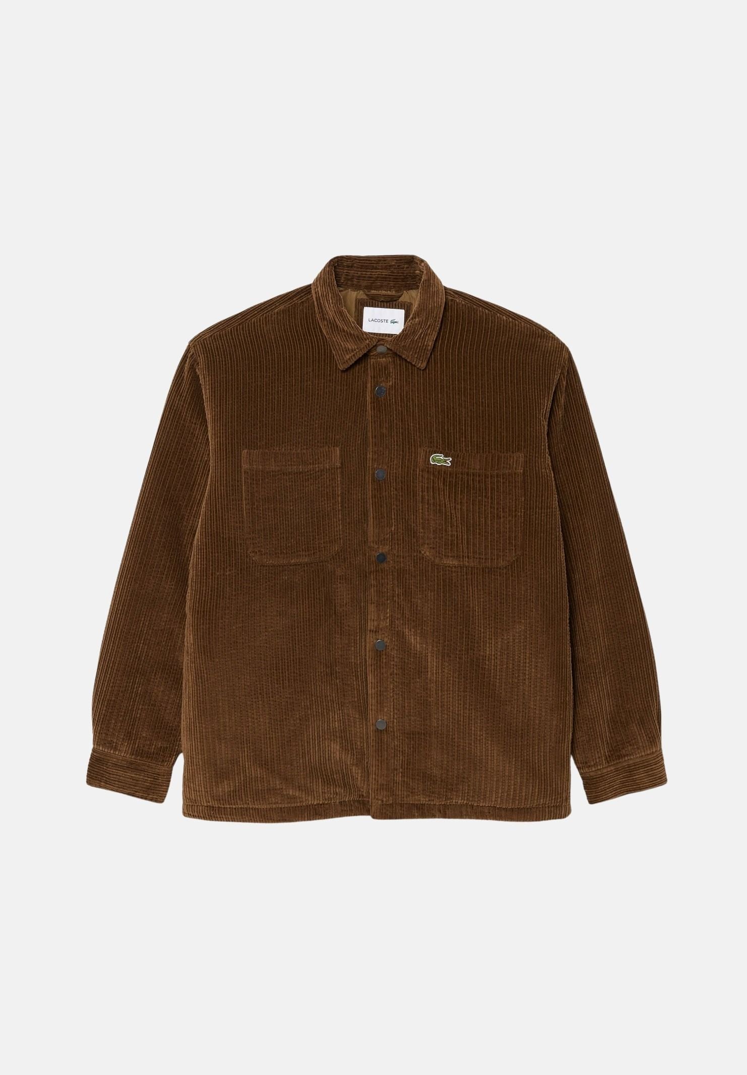 LACOSTE Giacca camicia imbottita Coffee Brown marrone caffè da uomo, in velluto a coste di cotone, con bottoni a pressione e tasche. CH8840 DPD LACOSTE 