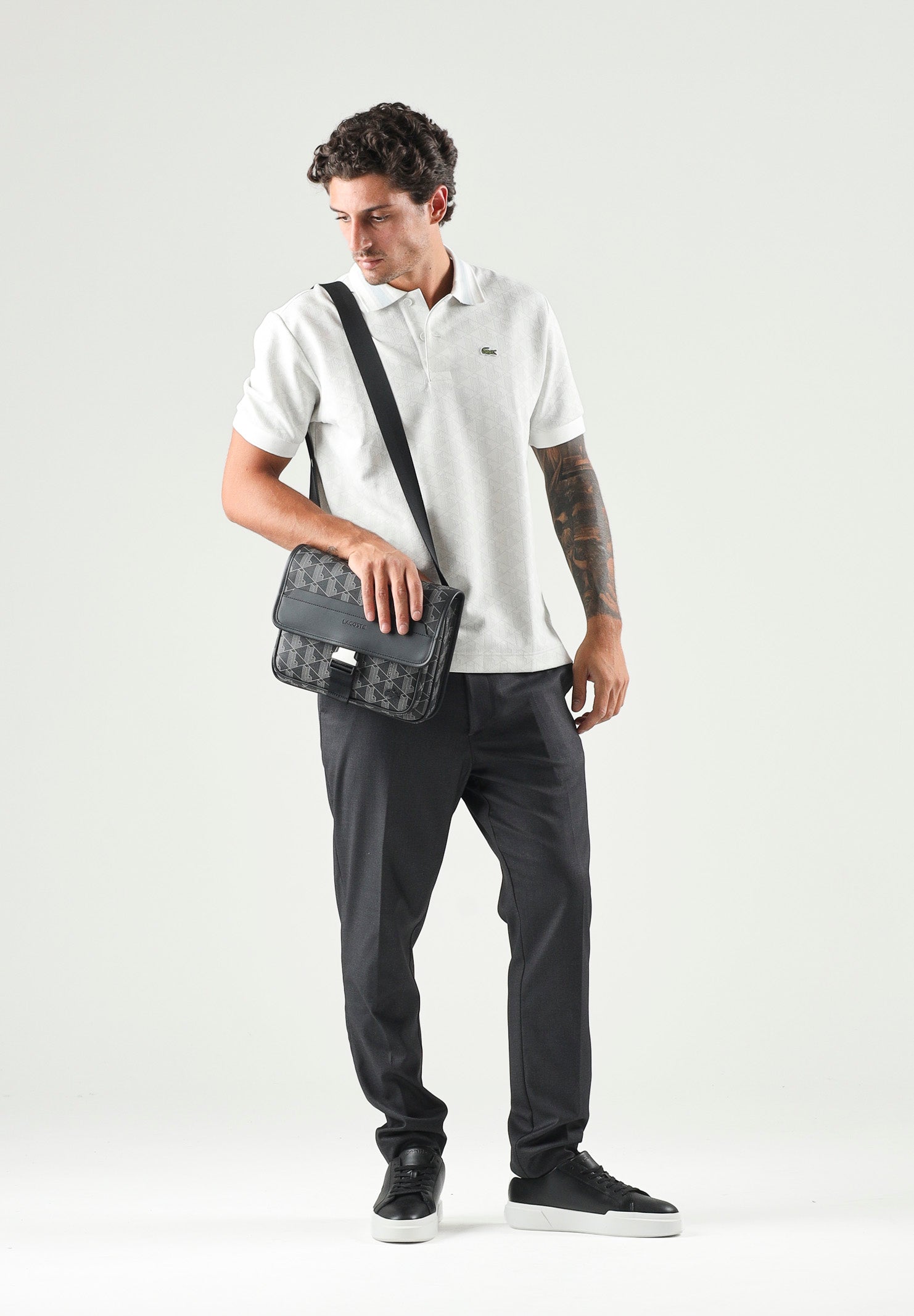 LACOSTE Polo jacquard grigio/bianco da uomo con motivo monogramma DH1417 4IW LACOSTE 