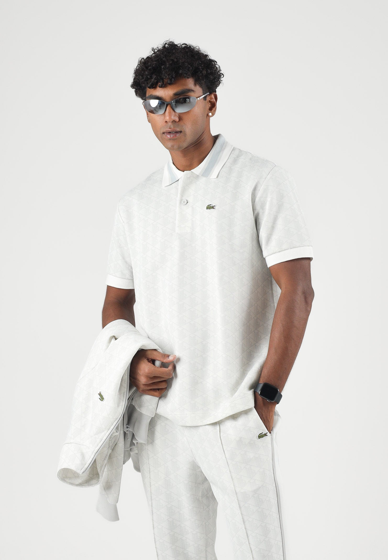 LACOSTE Polo jacquard grigio/bianco da uomo con motivo monogramma DH1417 4IW LACOSTE 