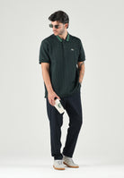 LACOSTE Polo blu da uomo con colletto a contrasto verde a righe DH1417 SPU LACOSTE 