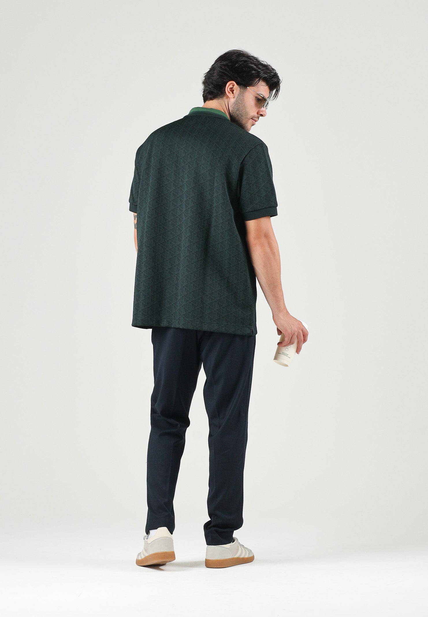 LACOSTE Polo blu da uomo con colletto a contrasto verde a righe DH1417 SPU LACOSTE 