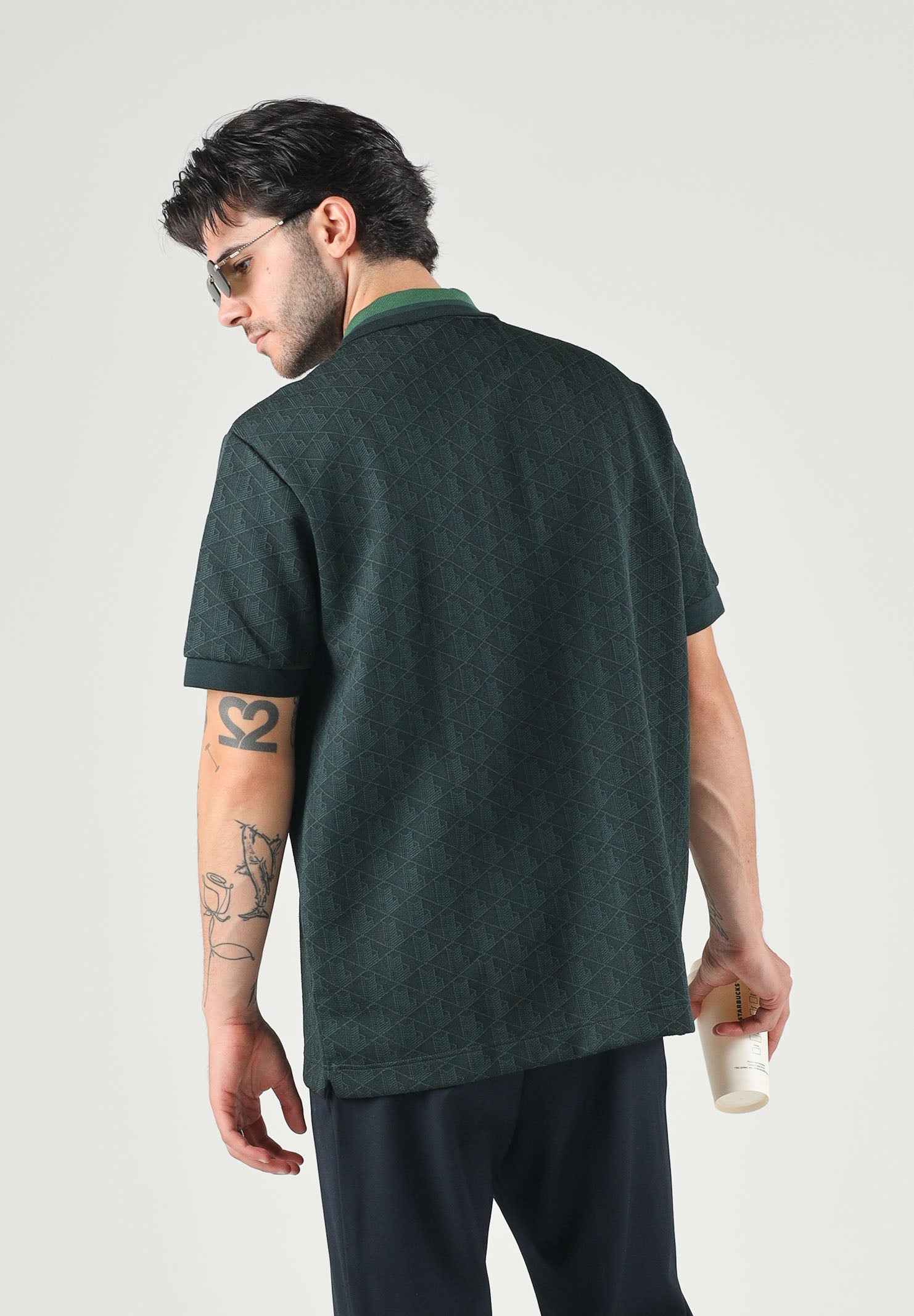 LACOSTE Polo blu da uomo con colletto a contrasto verde a righe DH1417 SPU LACOSTE 