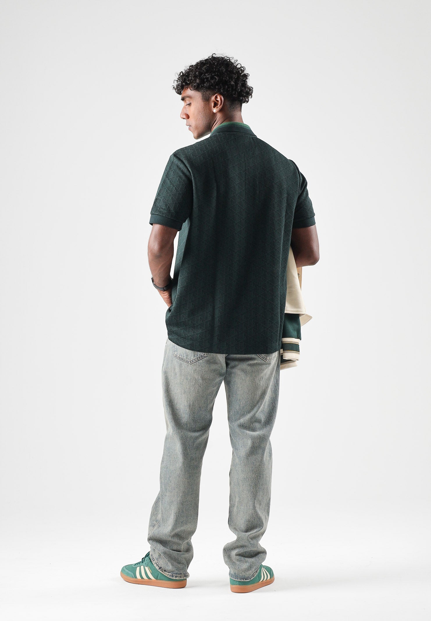 LACOSTE Polo manica corta verde da uomo con colletto a contrasto a righe DH1417 SPU LACOSTE 