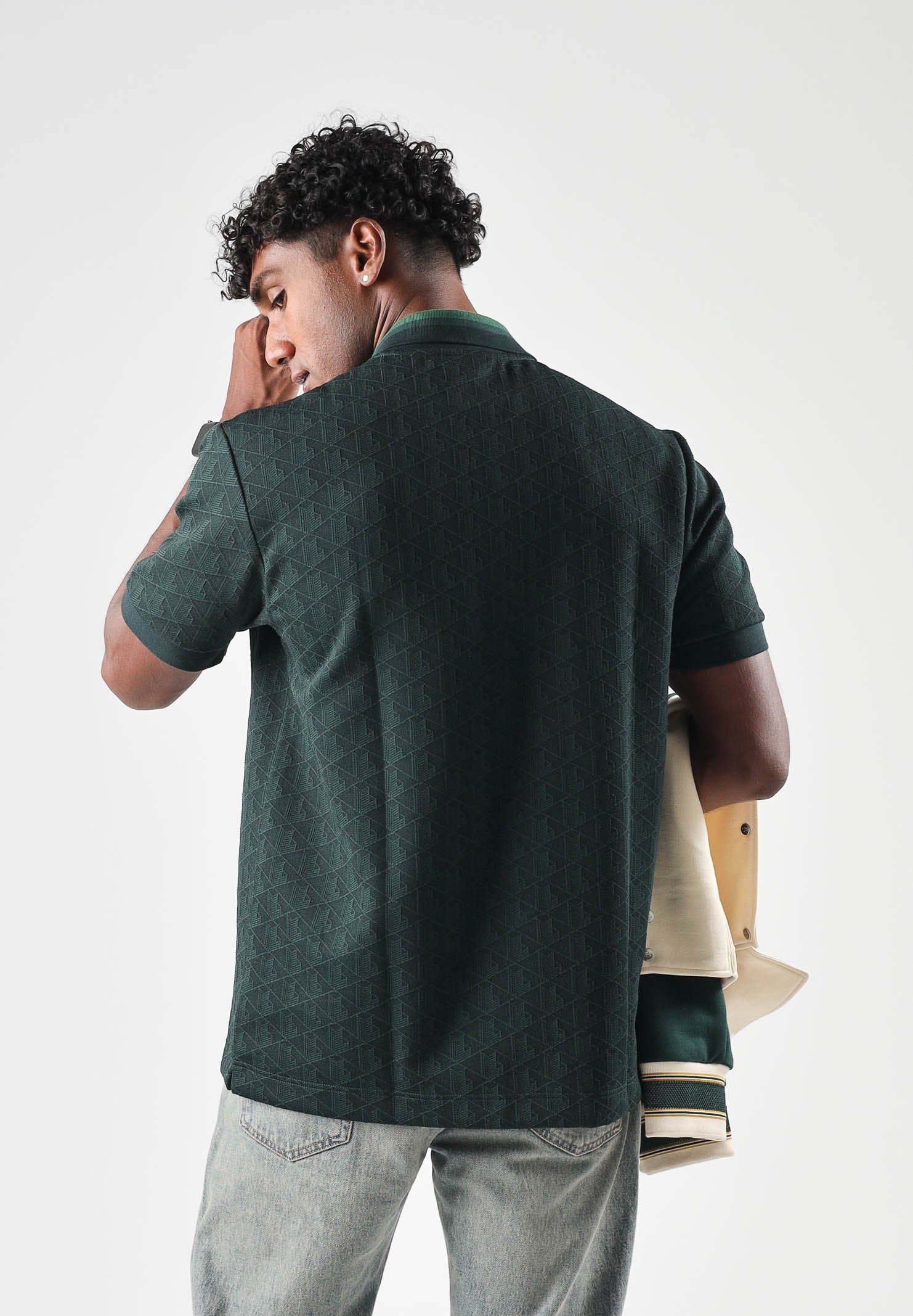LACOSTE Polo manica corta verde da uomo con colletto a contrasto a righe DH1417 SPU LACOSTE 