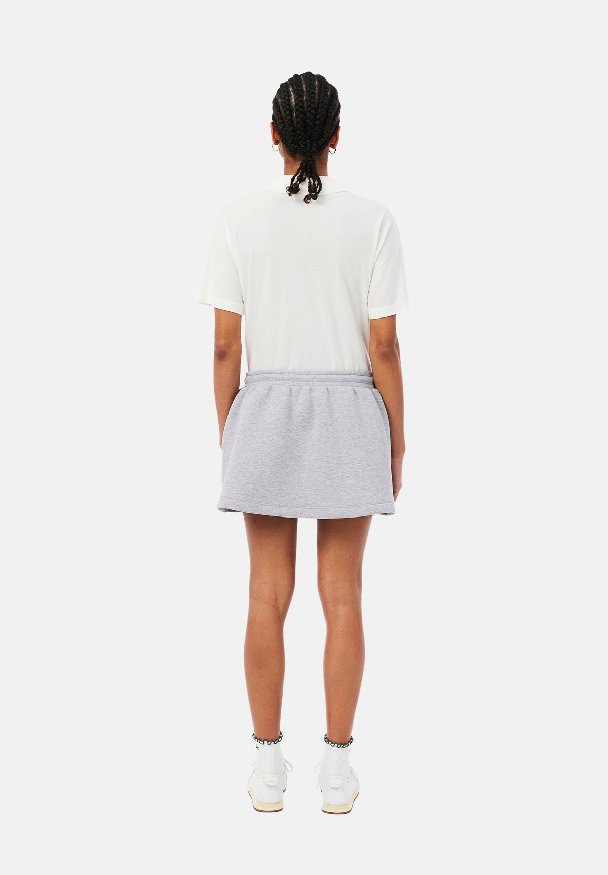 LACOSTE Gonna corta DOUBLE-FACE JERSEY SKIRT grigia da donna con fascia elastica in vita JF8668 CCA LACOSTE 