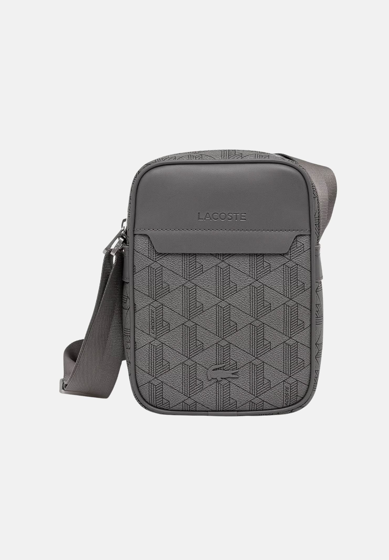 LACOSTE Borsa a tracolla THE BLEND Mono Gris Noir grigio e nero per uomo , in canvas spalmato con monogramma e tracolla regolabile. NH4410 T77 LACOSTE 