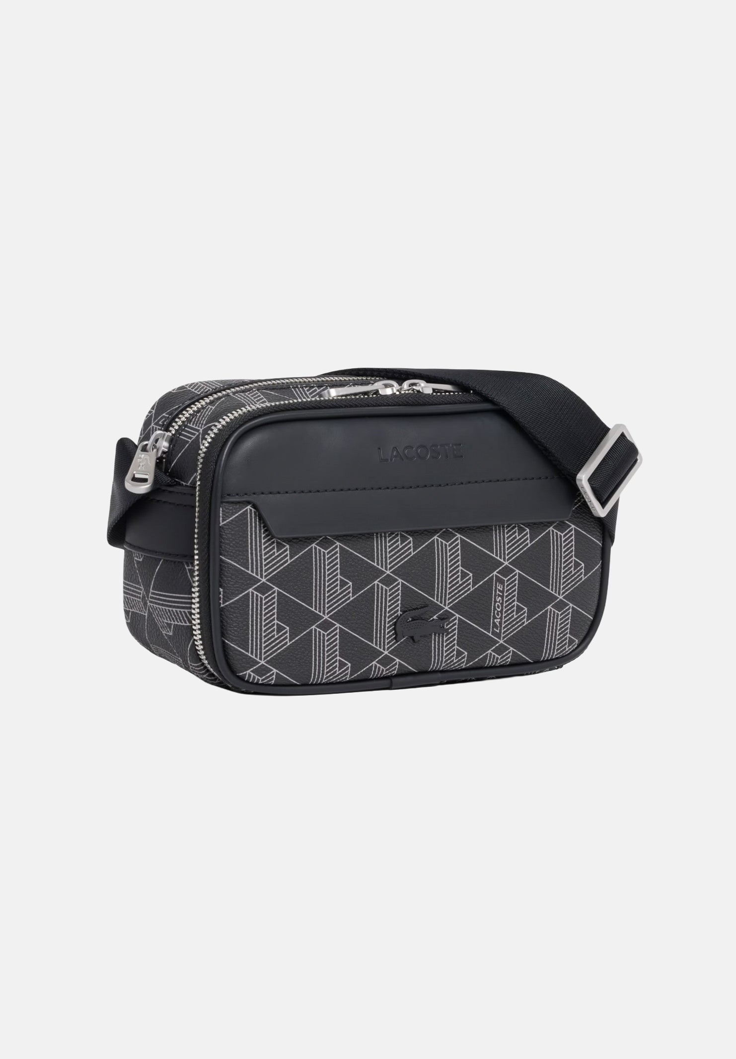 LACOSTE Borsa a tracolla THE BLEND CAMERA grigia da uomo con stampa monogram NH5283 H45 LACOSTE 