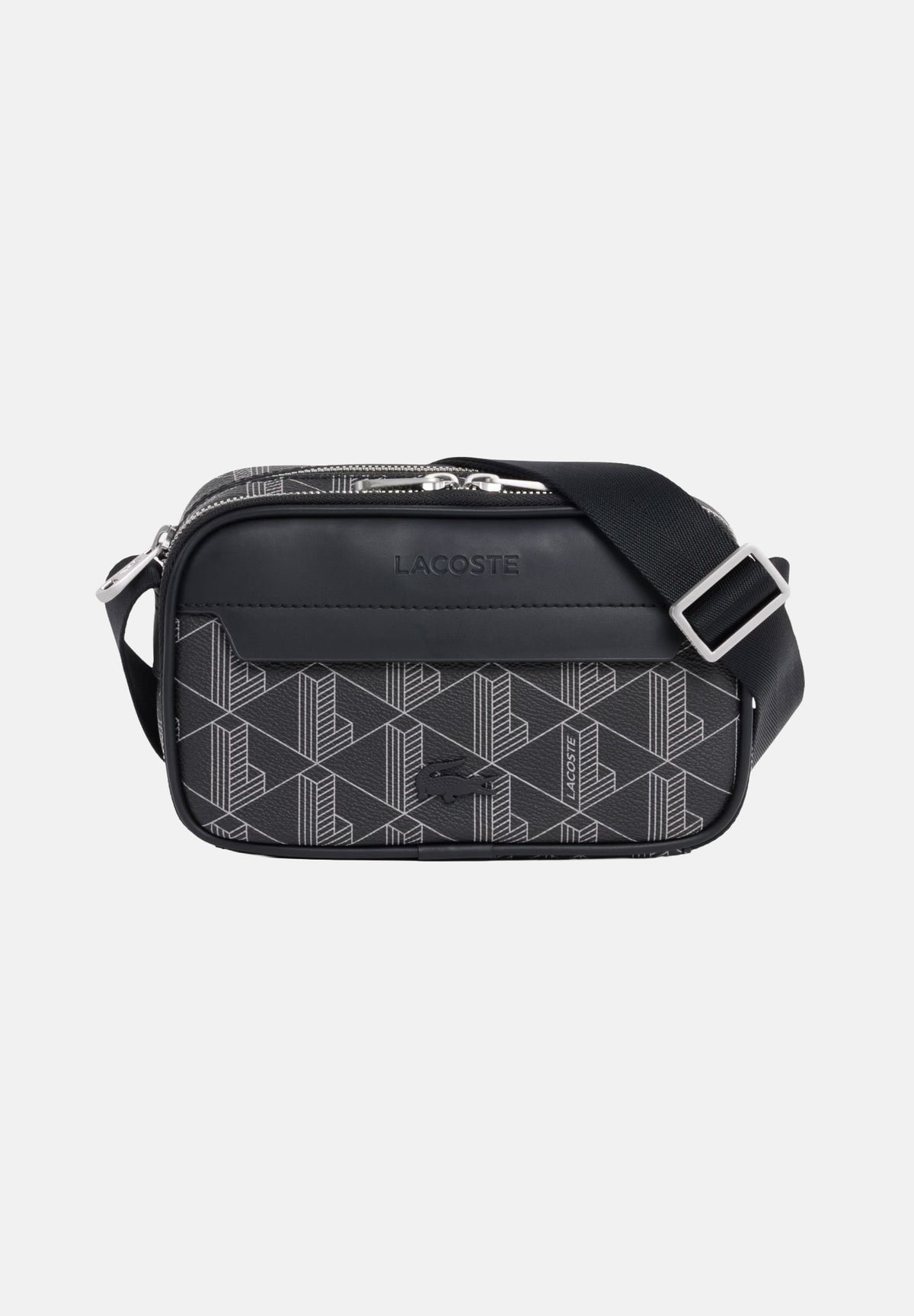 LACOSTE Borsa a tracolla THE BLEND CAMERA grigia da uomo con stampa monogram NH5283 H45 LACOSTE 