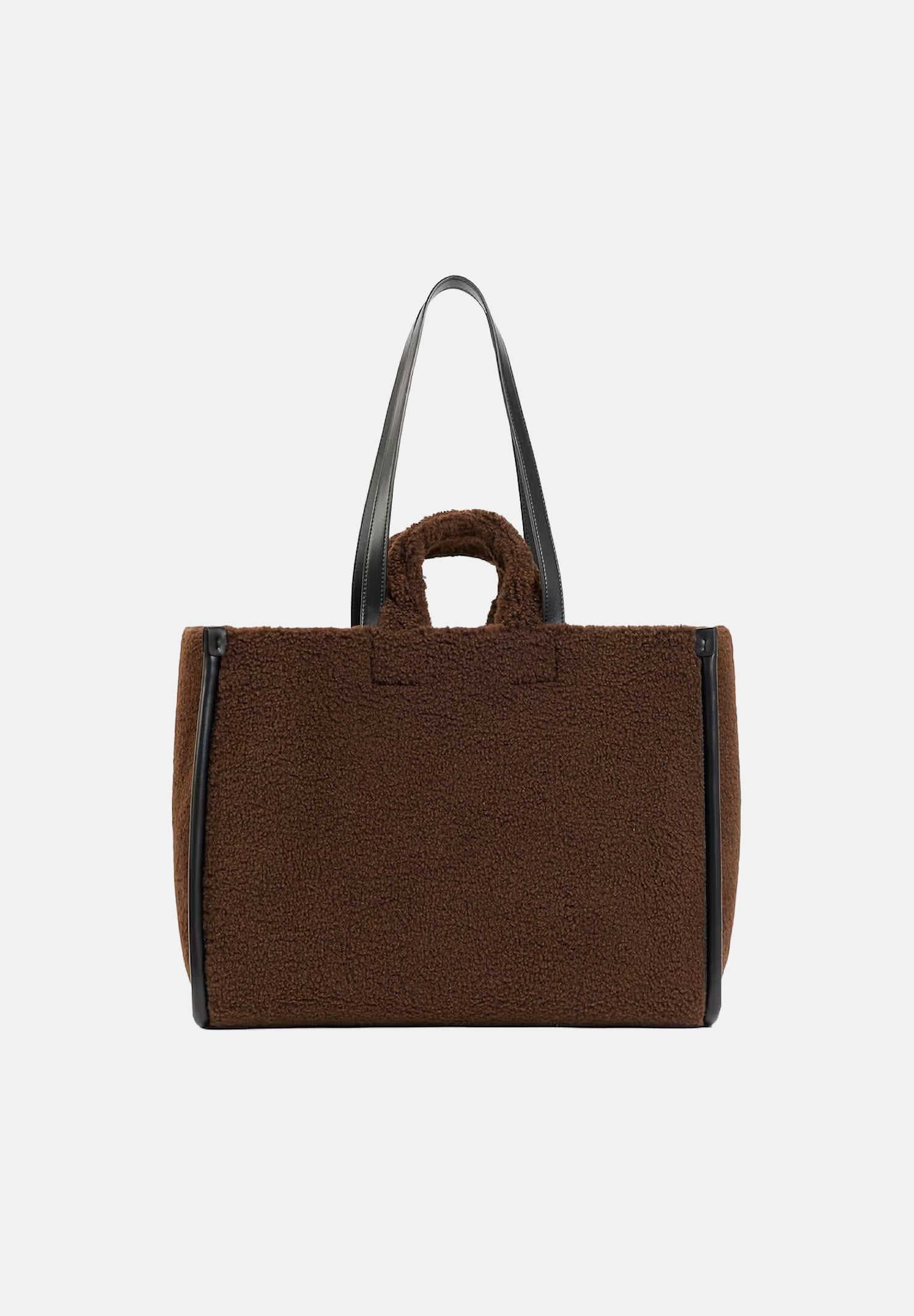 LACOSTE Borsa tote LARS HERITAGE Brown / Noir marrone scuro e nera unisex in morbida ecopelliccia sintetica, con doppi manici, profili a contrasto, maxi logo frontale LACOSTE 1933, tasca interna con zip<BR/> NU5117 T98 LACOSTE 