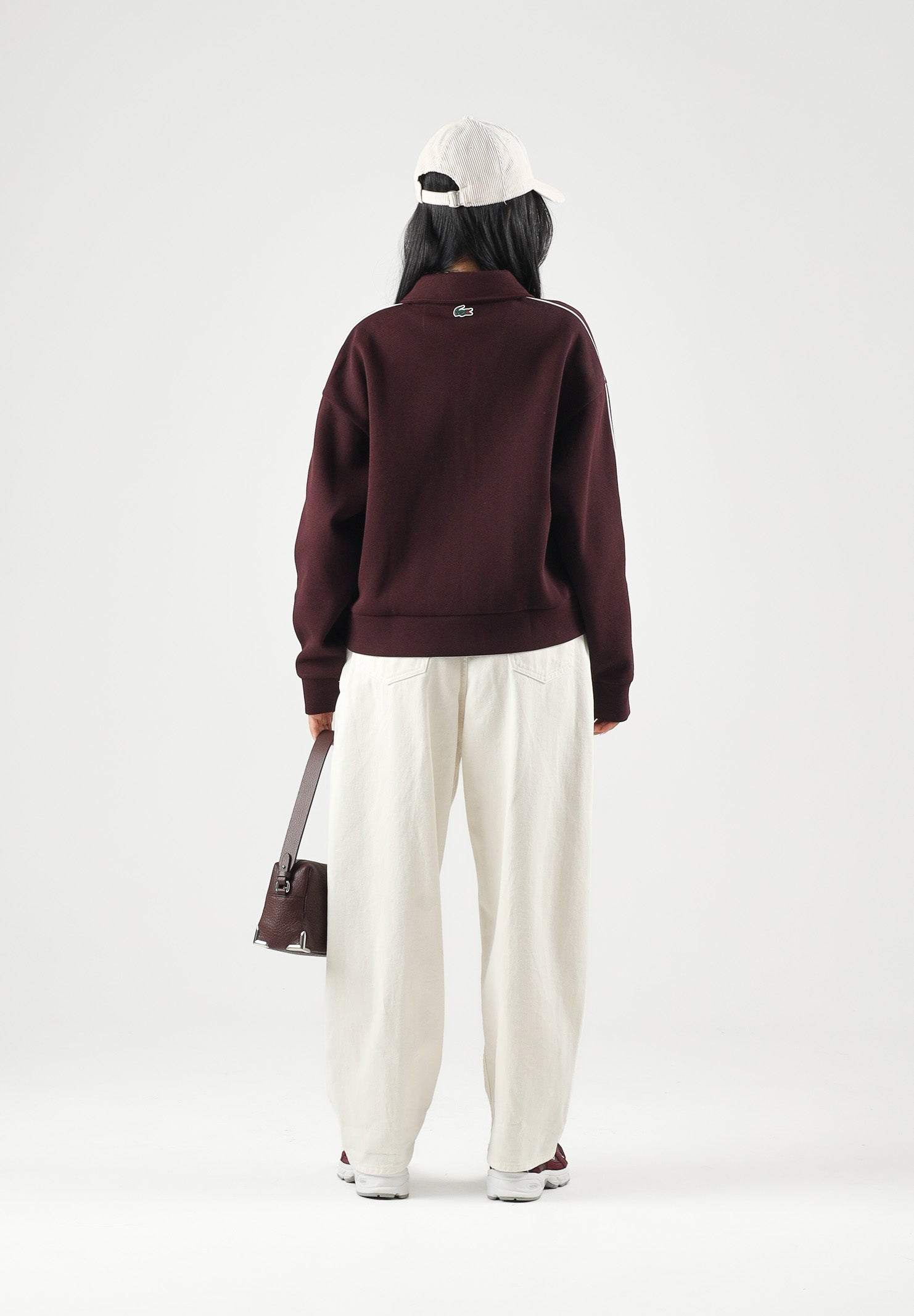 LACOSTE Felpa con zip SWEATSHIRT bordeaux per donna con colletto a polo e tasche laterali SF6822 ZB5 LACOSTE 