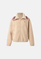 LACOSTE Felpa in sherpa beige chiaro da donna , con zip frontale integrale, colletto a righe e tasche laterali con zip.<BR/> SF8330 S69 LACOSTE 