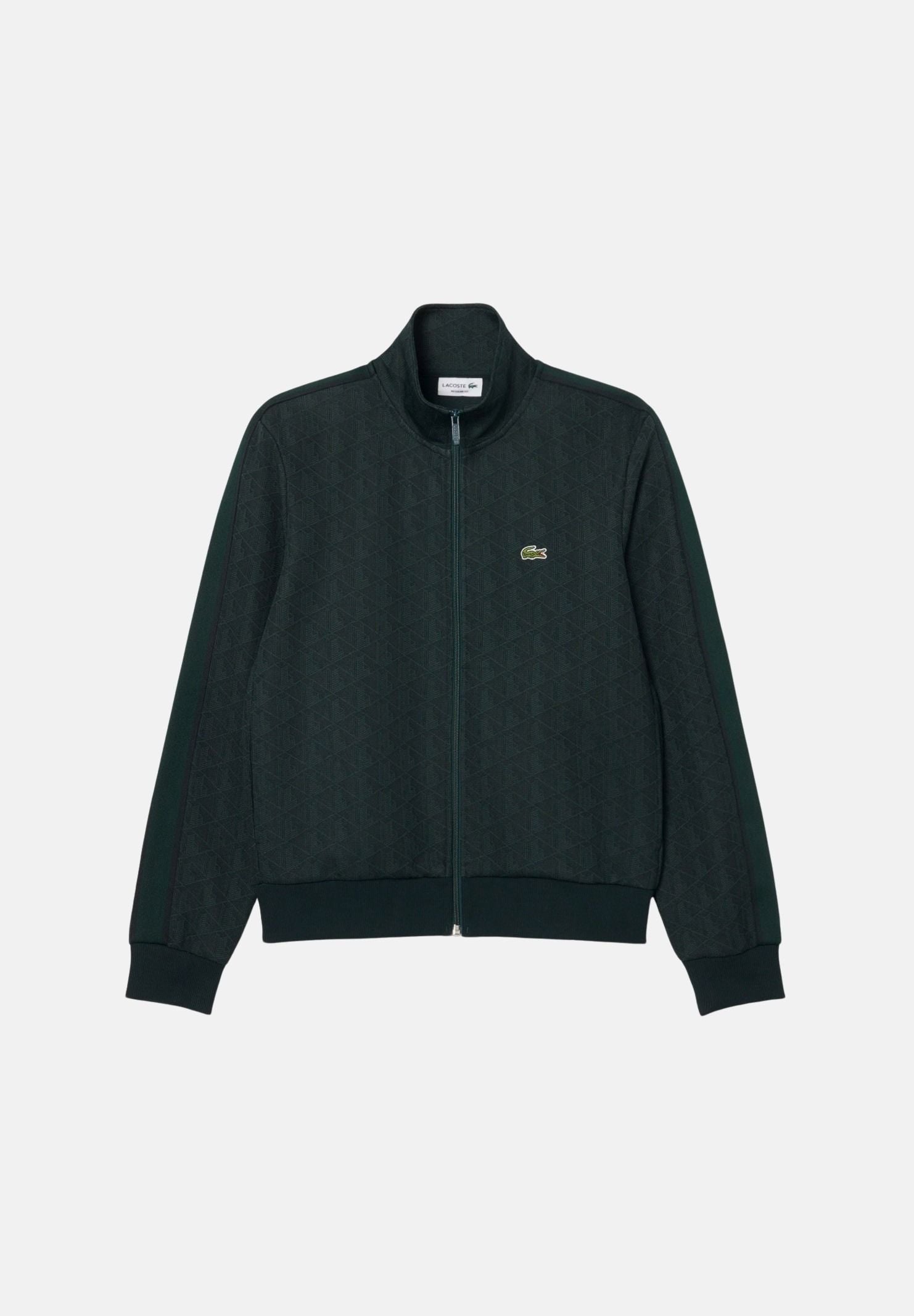 LACOSTE Felpa con zip verde da uomo con motivo monogramma jacquard. SH1368 SPU LACOSTE 