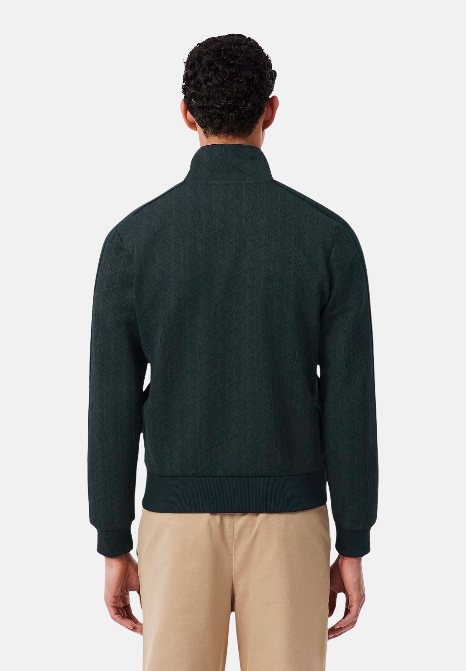 LACOSTE Felpa con zip verde da uomo con motivo monogramma jacquard. SH1368 SPU LACOSTE 