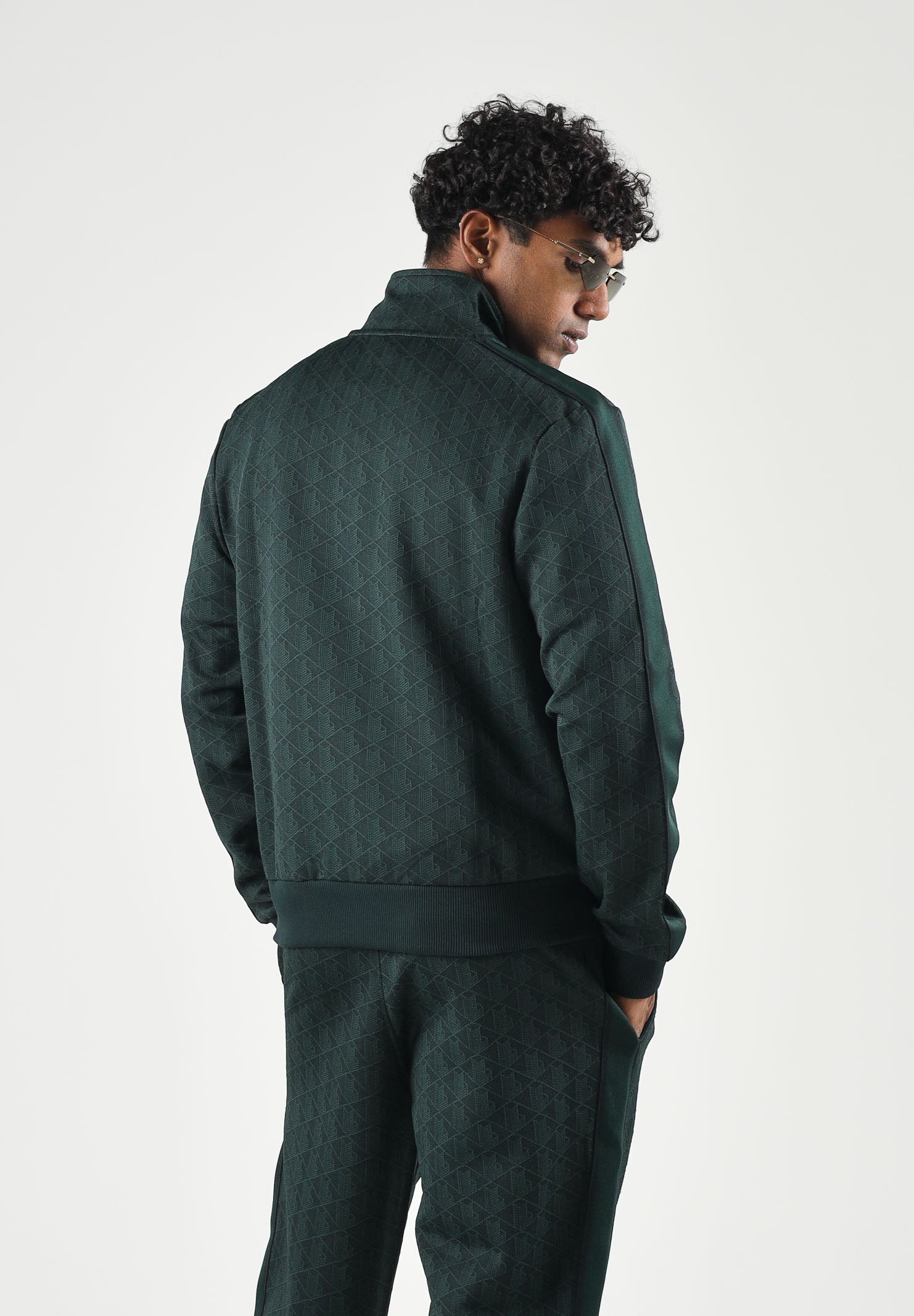 LACOSTE Felpa con zip verde da uomo con motivo monogramma jacquard. SH1368 SPU LACOSTE 