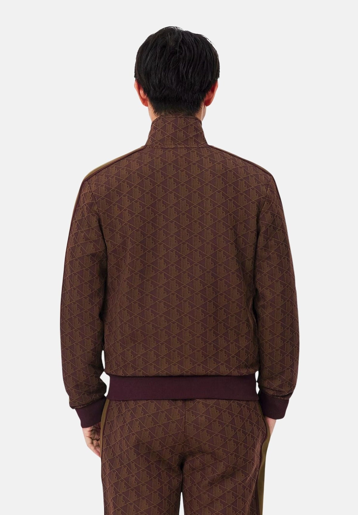 LACOSTE Felpa con zip marrone da uomo con motivo monogramma jacquard. SH1368 WD9 LACOSTE 