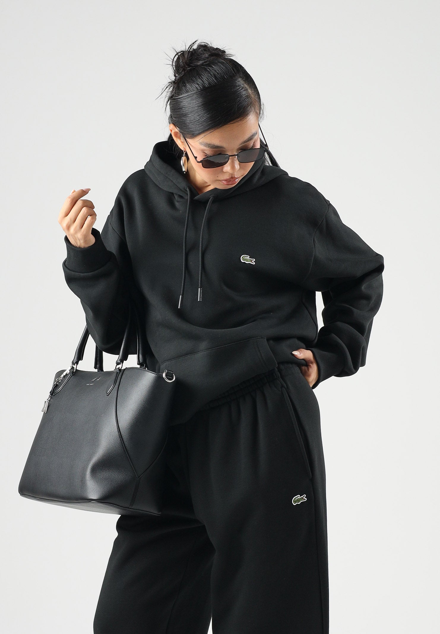 LACOSTE Felpa con cappuccio nero per uomo e donna con logo iconico SH8863 031 LACOSTE 