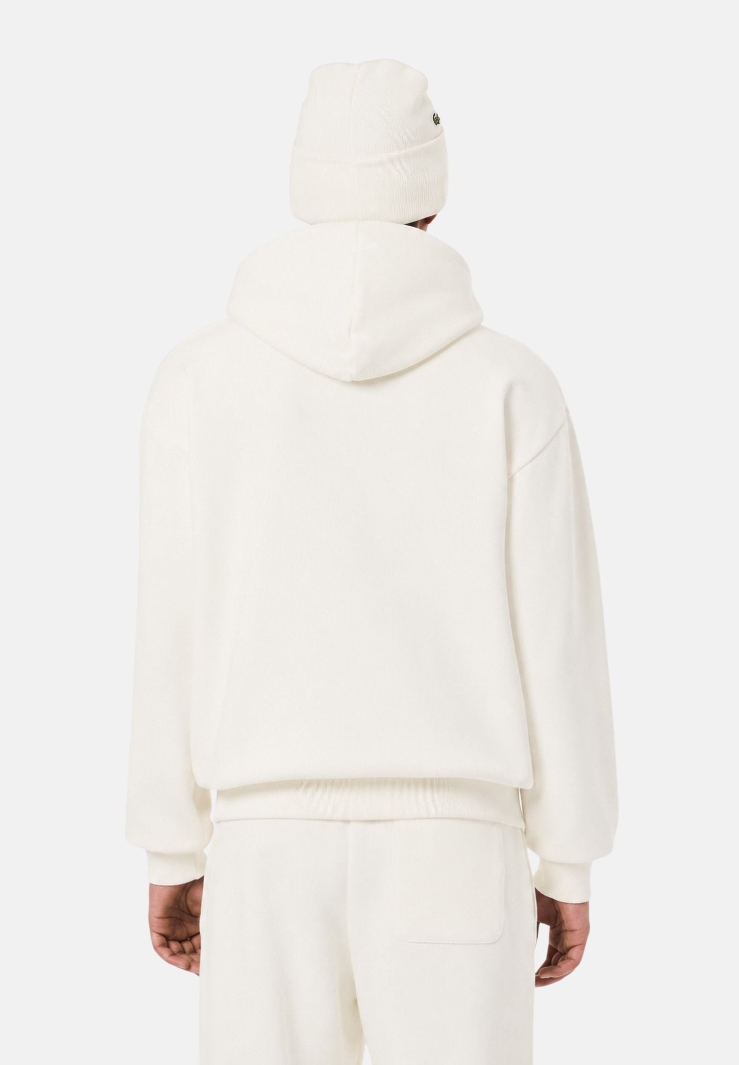 LACOSTE Felpa con cappuccio bianco crema per uomo e donna con cappuccio regolabile e coccodrillo ricamato sul petto.<BR/> SH8863 70V LACOSTE 