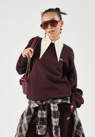 LACOSTE Felpa girocollo CREWNECK SWEATSHIRT bordeaux per uomo e per donna con mini logo ricamato SH8868 3KE LACOSTE 