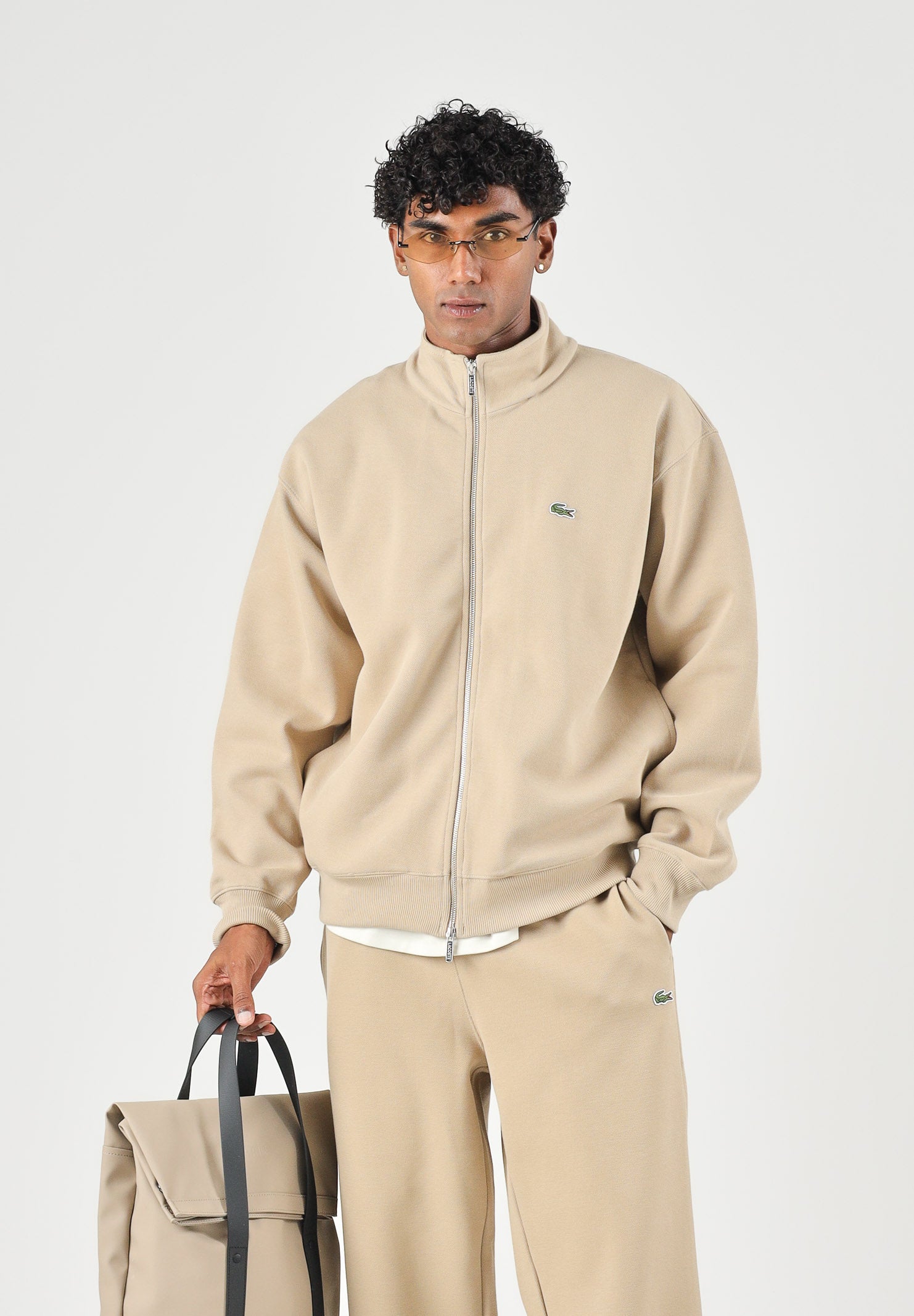 LACOSTE Felpa con zip DOUBLE FACE PIQUÉ ZIPPED beige da uomo con logo iconico SH9454 02S LACOSTE 