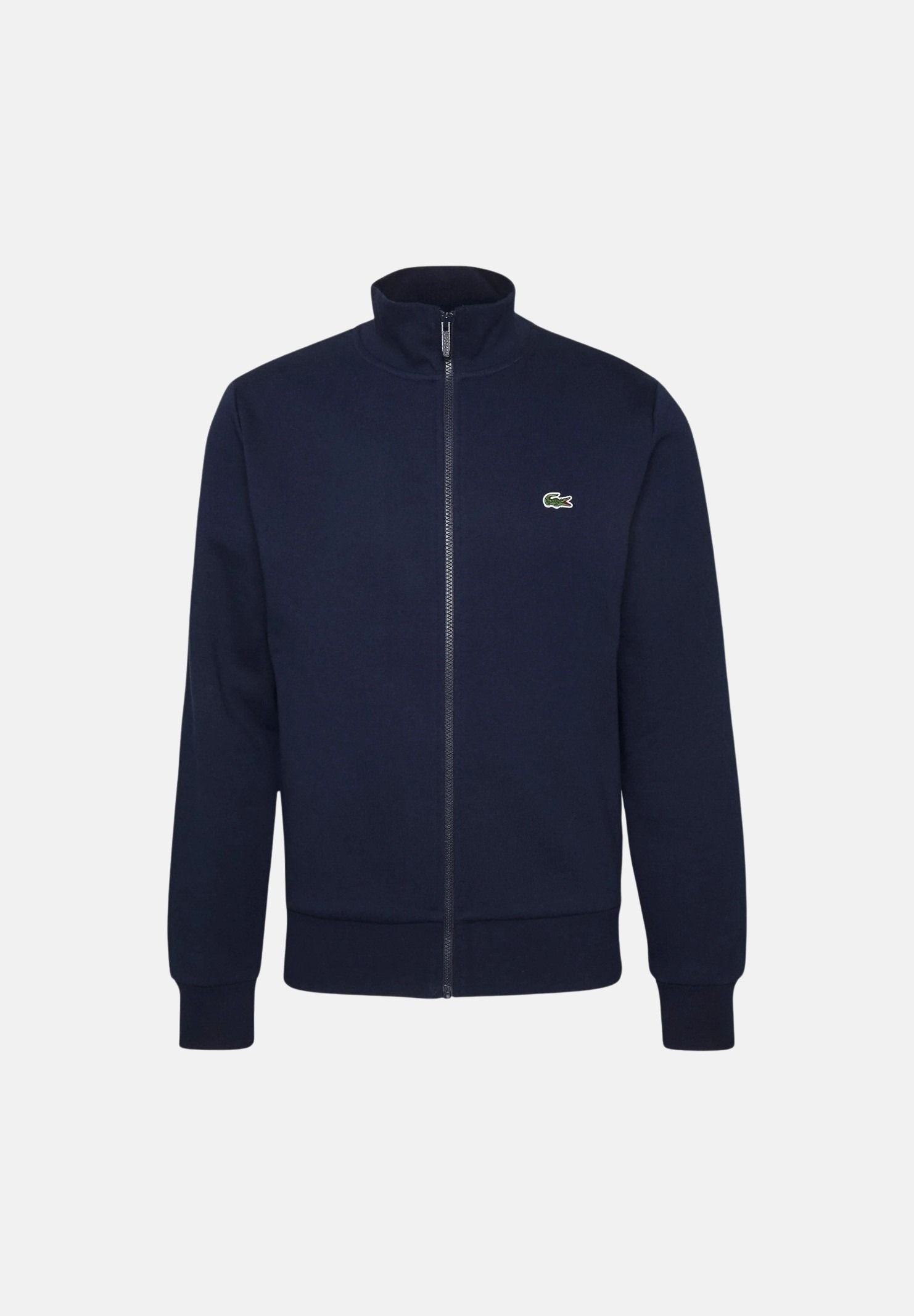 LACOSTE Felpa DOUBLE FACE PIQUÉ ZIPPED Blu Navy  da uomo, in piqué double-face con collo alto, zip integrale e logo ricamato.<BR/> SH9454 166 LACOSTE 