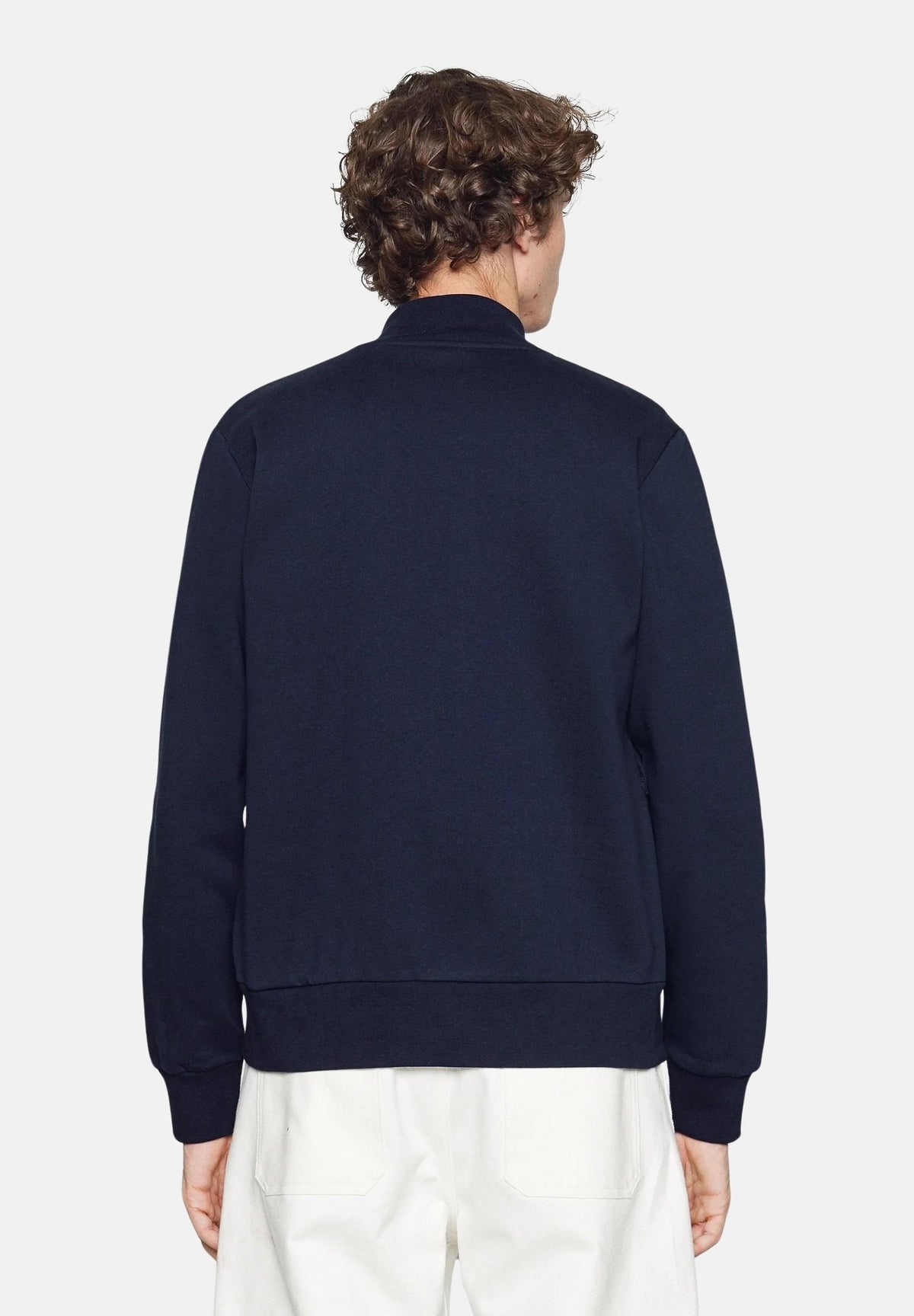 LACOSTE Felpa DOUBLE FACE PIQUÉ ZIPPED Blu Navy  da uomo, in piqué double-face con collo alto, zip integrale e logo ricamato.<BR/> SH9454 166 LACOSTE 