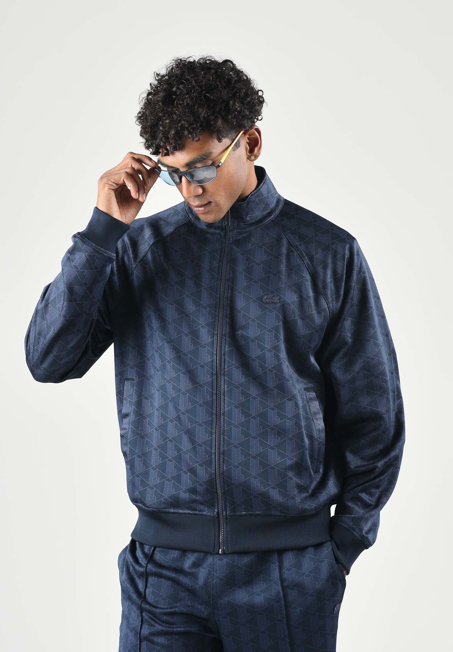 LACOSTE Felpa con zip TRACK JACKET blu da uomo con stampa monogram tono su tono SH9775 166 LACOSTE 