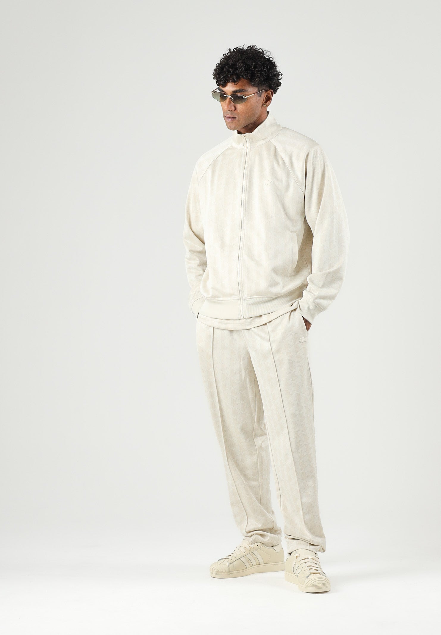 LACOSTE Felpa con zip TRACK JACKET panna da uomo con stampa monogram tono su tono SH9775 8LX LACOSTE 