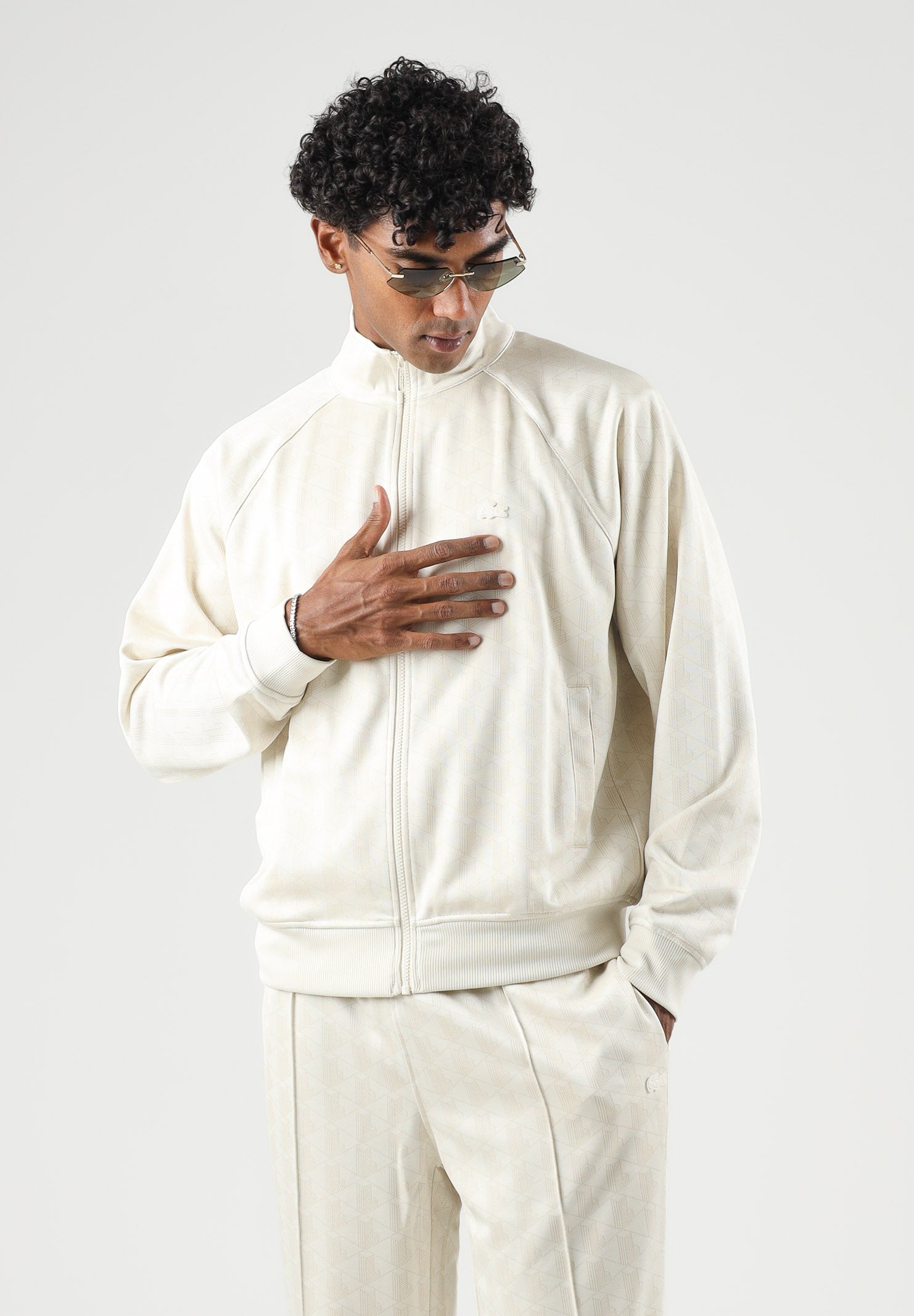 LACOSTE Felpa con zip TRACK JACKET panna da uomo con stampa monogram tono su tono SH9775 8LX LACOSTE 