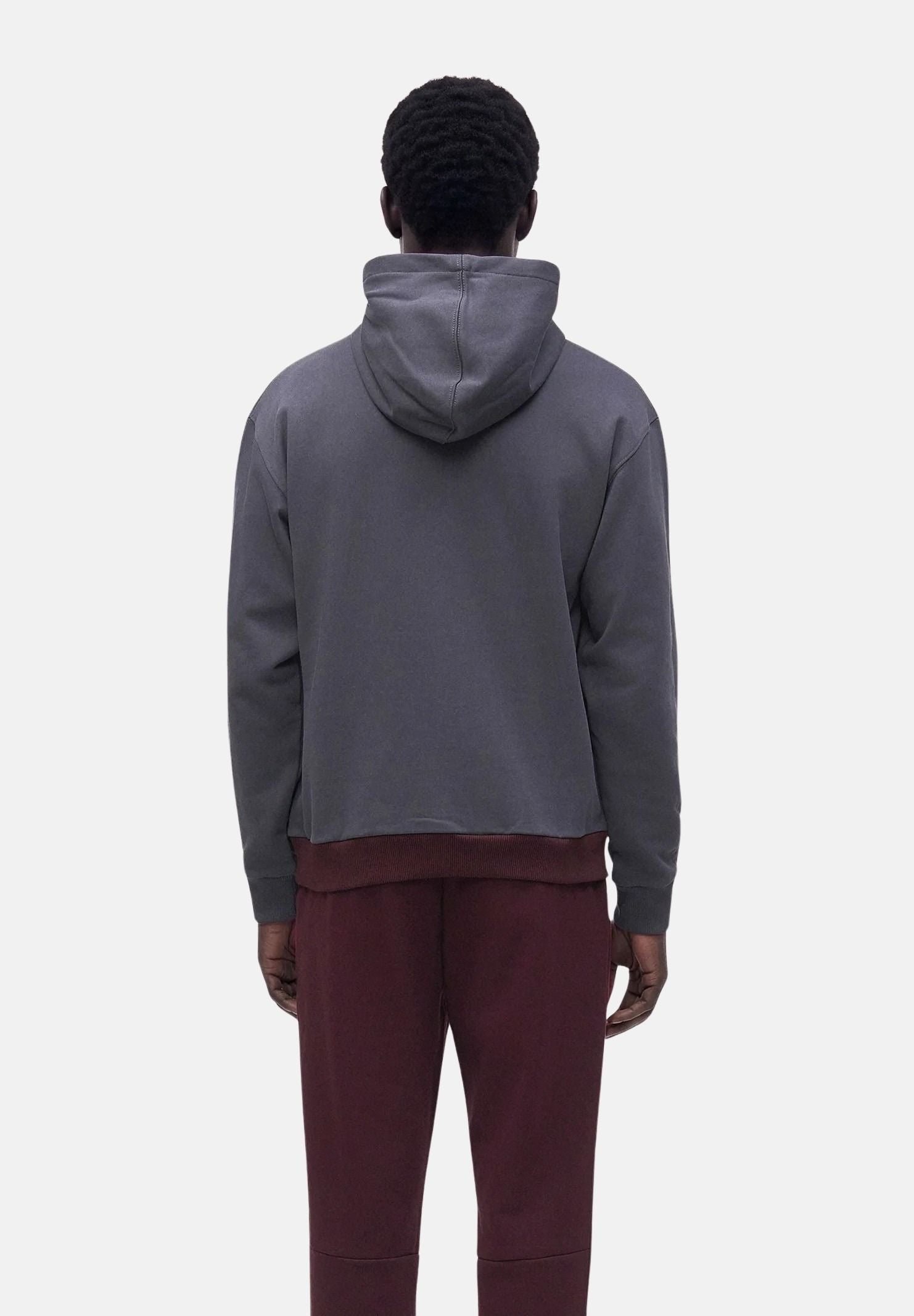 LACOSTE Felpa COLOR-BLOCK grigio scuro, bianco e marrone da uomo, con cappuccio, tasca a marsupio e coccodrillo ricamato.<BR/> SH9798 WMK LACOSTE 