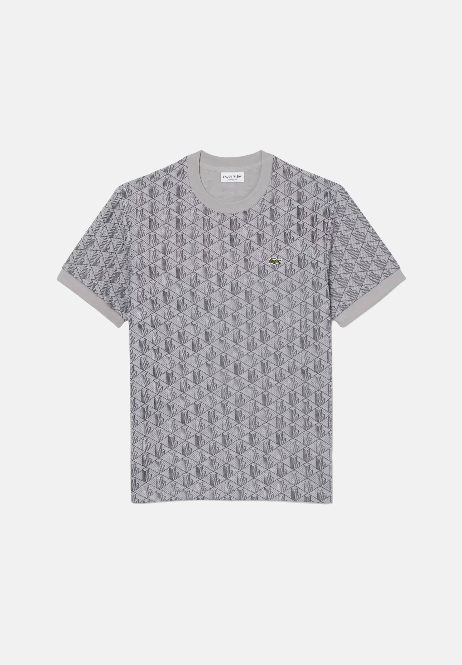 LACOSTE T-shirt a manica corta grigia da uomo con monogramma jacquard TH1197 41I LACOSTE 