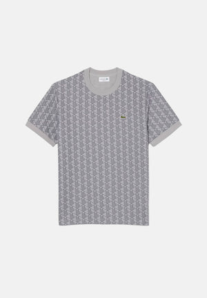 LACOSTE T-shirt a manica corta grigia da uomo con monogramma jacquard TH1197 41I LACOSTE 