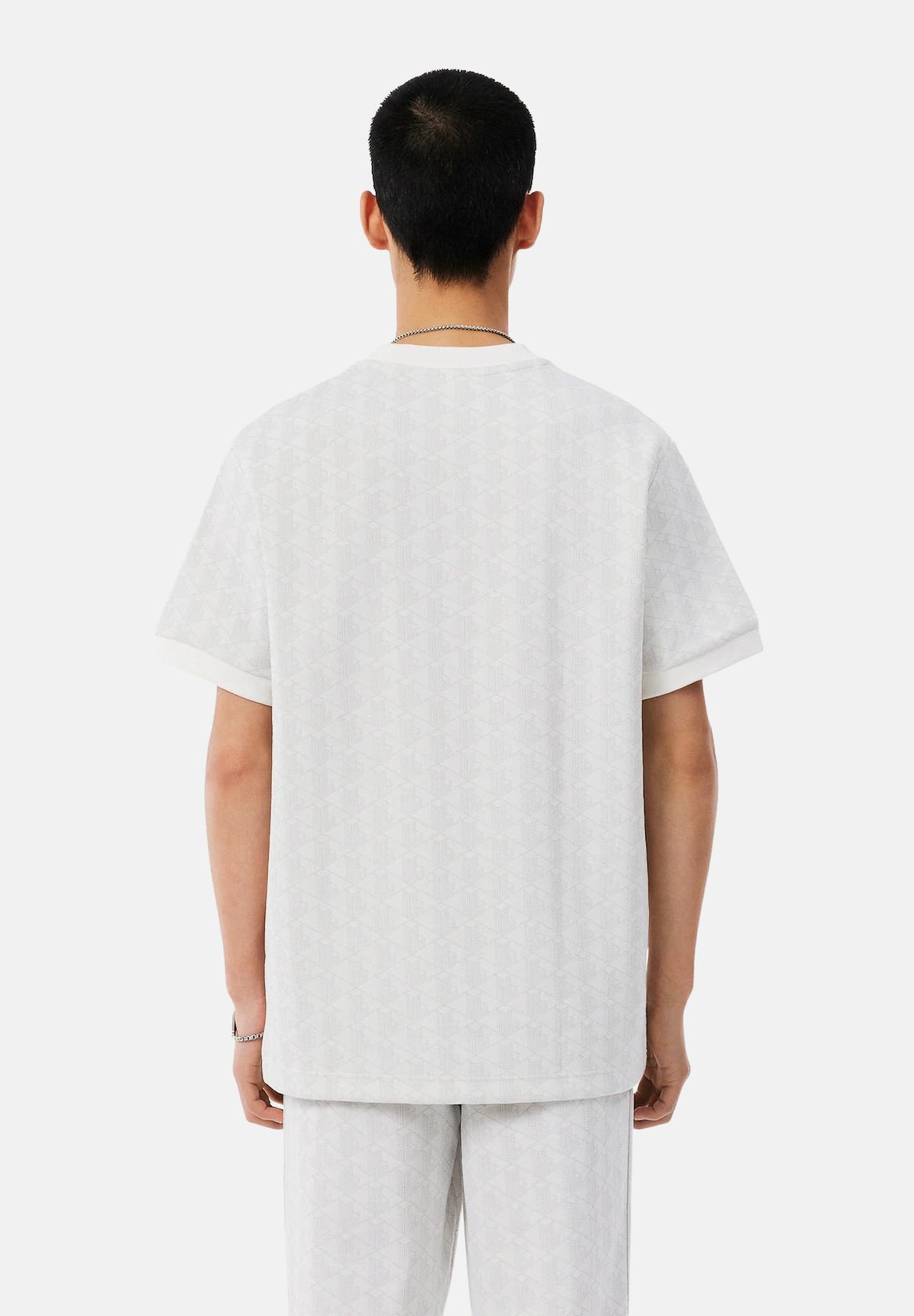 LACOSTE T-shirt panna per uomo con lavorazione monogram jacquard tono su tono TH1197 4IW LACOSTE 