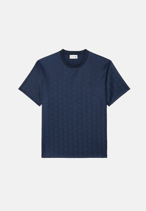 LACOSTE T-shirt manica corta MONOGRAM JACQUARD blu  per uomo con trama jacquard all-over TH1985 166 LACOSTE 