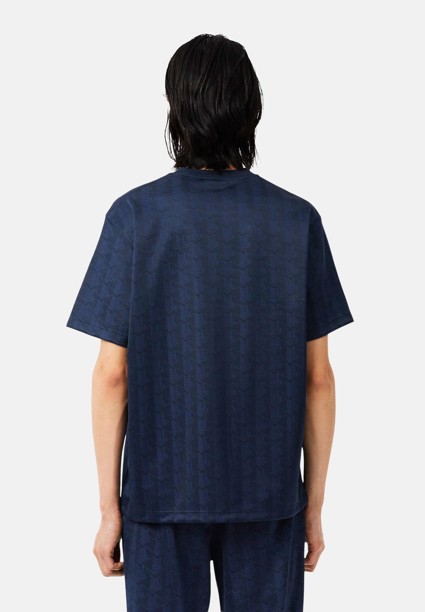 LACOSTE T-shirt manica corta MONOGRAM JACQUARD blu  per uomo con trama jacquard all-over TH1985 166 LACOSTE 