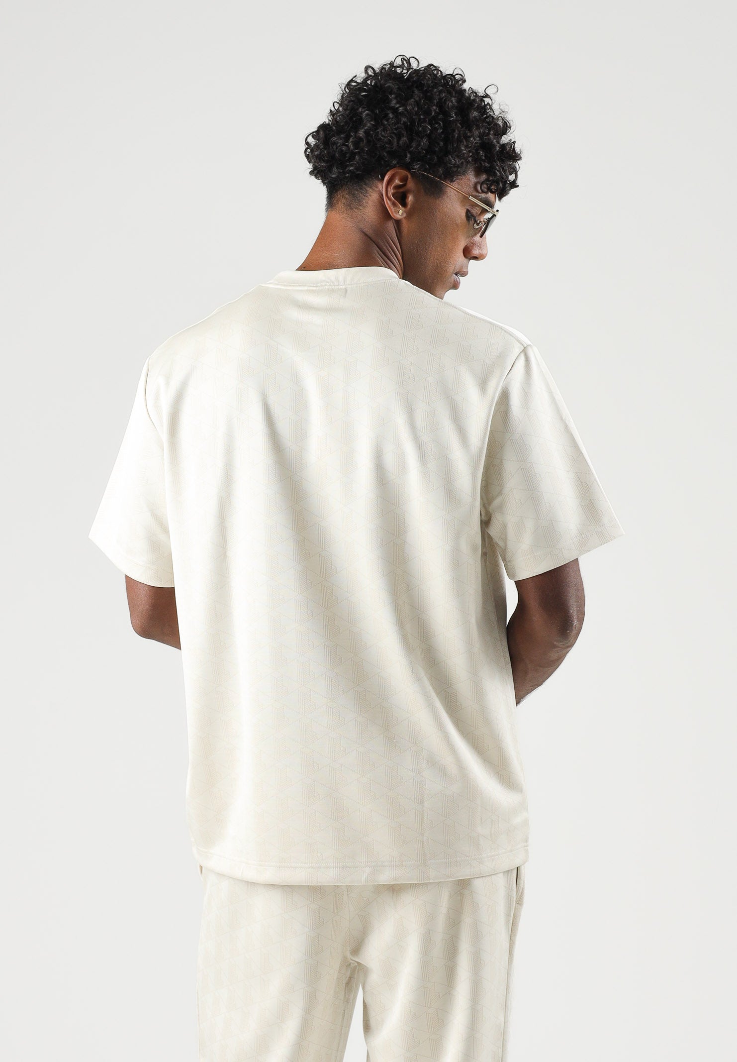 LACOSTE T-shirt manica corta MONOGRAM JACQUARD panna per uomo con trama jacquard all-over TH1985 8LX LACOSTE 