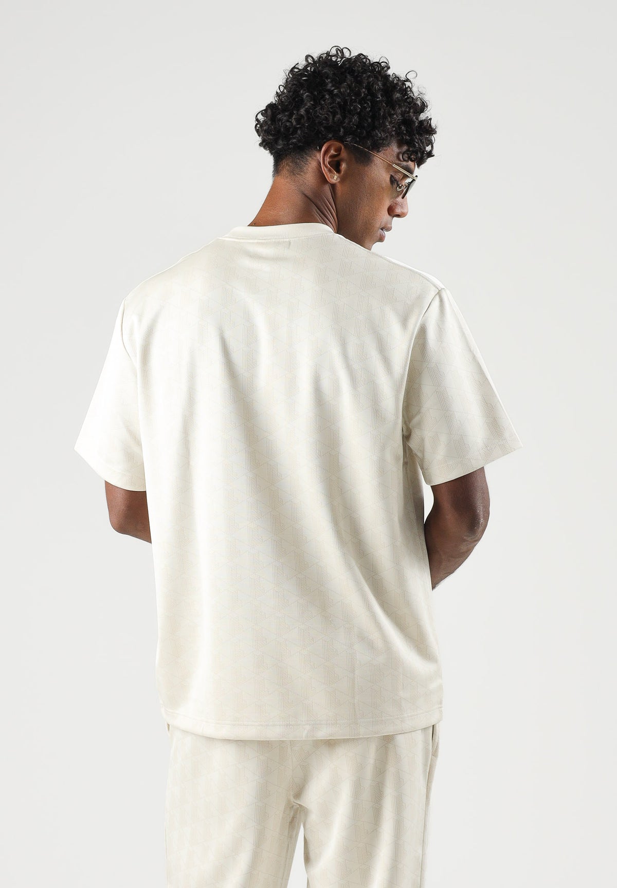 LACOSTE T-shirt manica corta MONOGRAM JACQUARD panna per uomo con trama jacquard all-over TH1985 8LX LACOSTE 