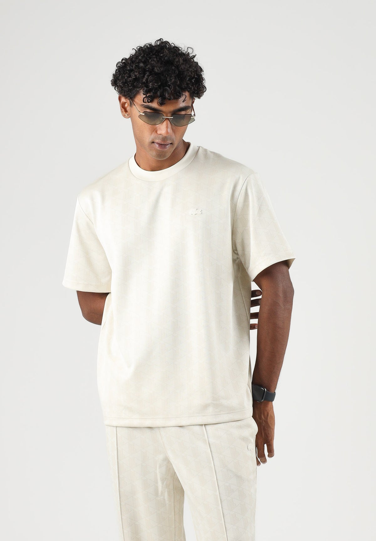 LACOSTE T-shirt manica corta MONOGRAM JACQUARD panna per uomo con trama jacquard all-over TH1985 8LX LACOSTE 