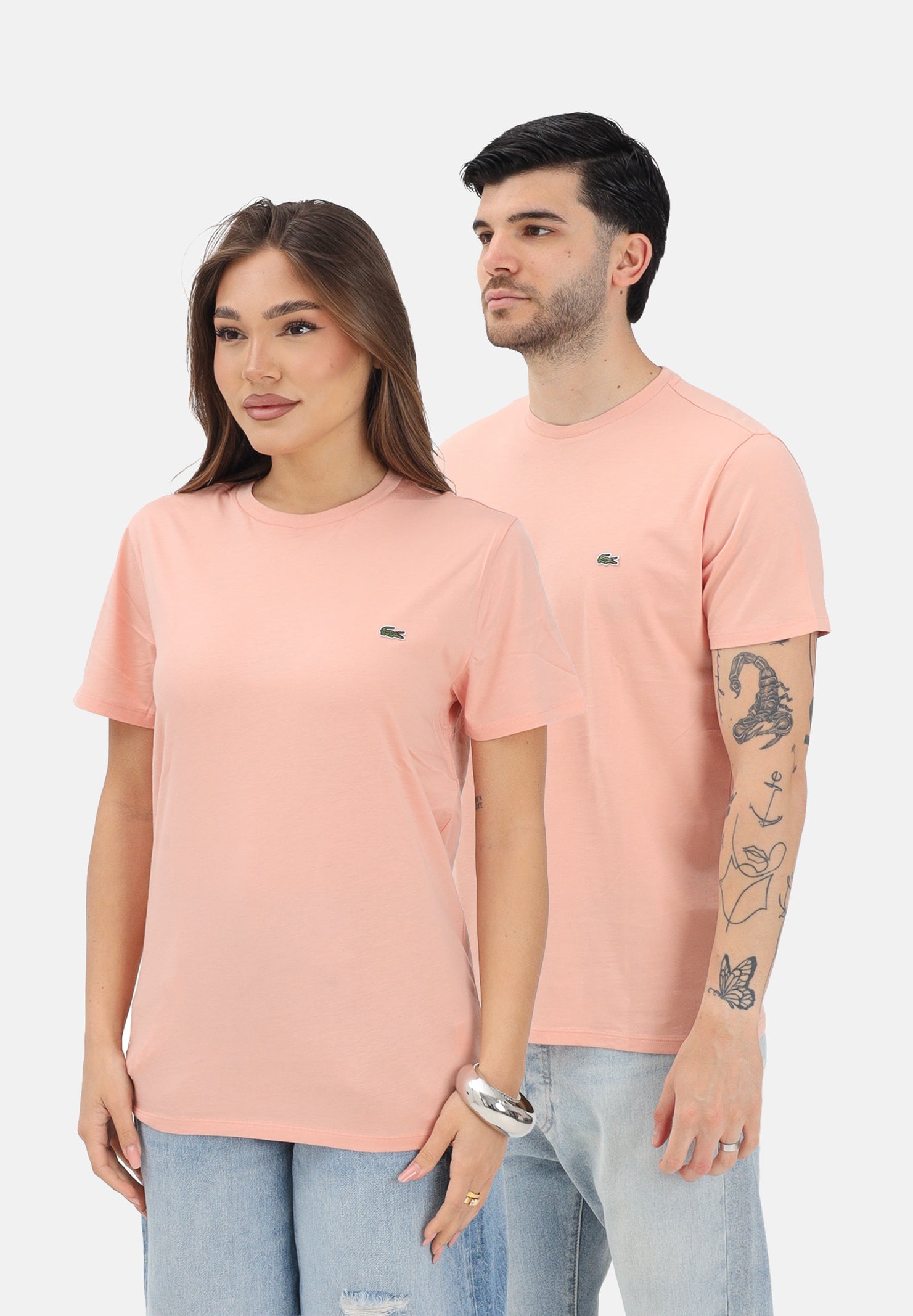 LACOSTE T-shirt a manica corta salmone per uomo e donna con patch logo TH6709 UI2 LACOSTE 