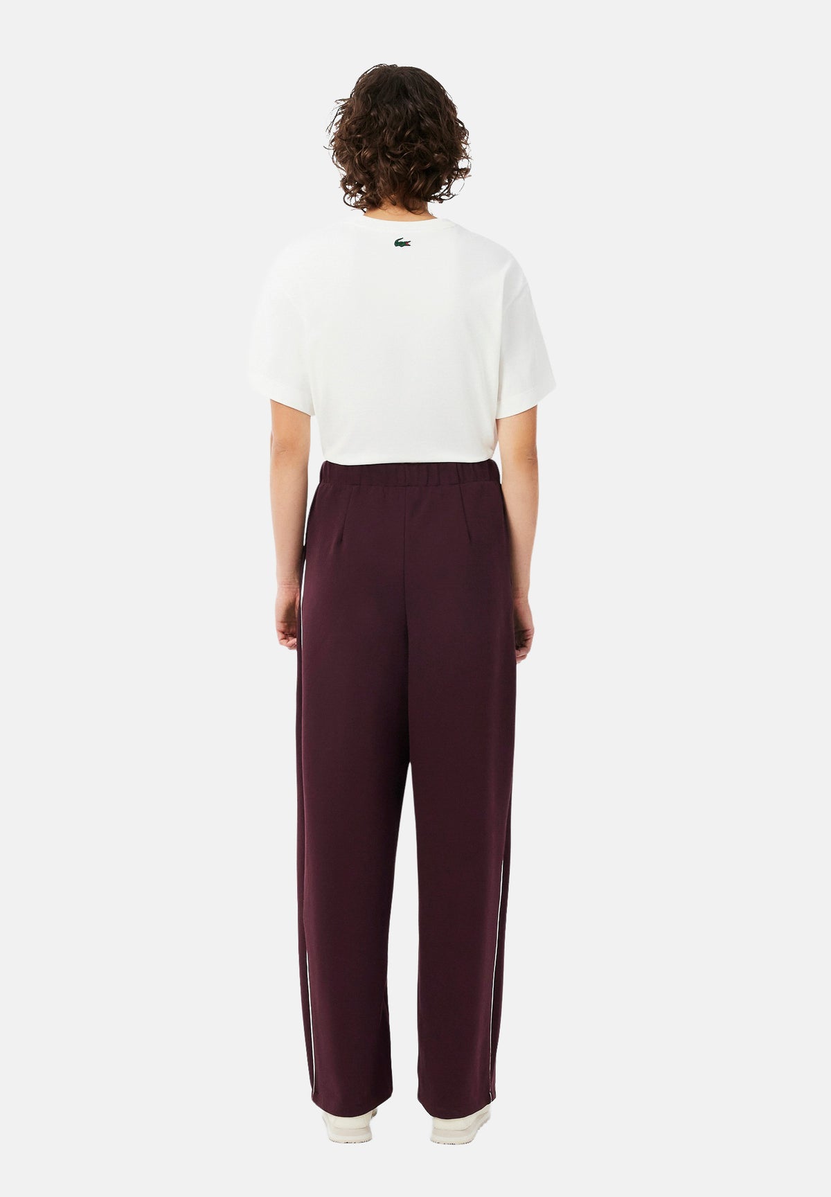 LACOSTE Pantaloni PLEATED WIDE-LEG PANTS bordeaux per donna con pieghe frontali e cintura elasticizzata. XF6791 3KE LACOSTE 