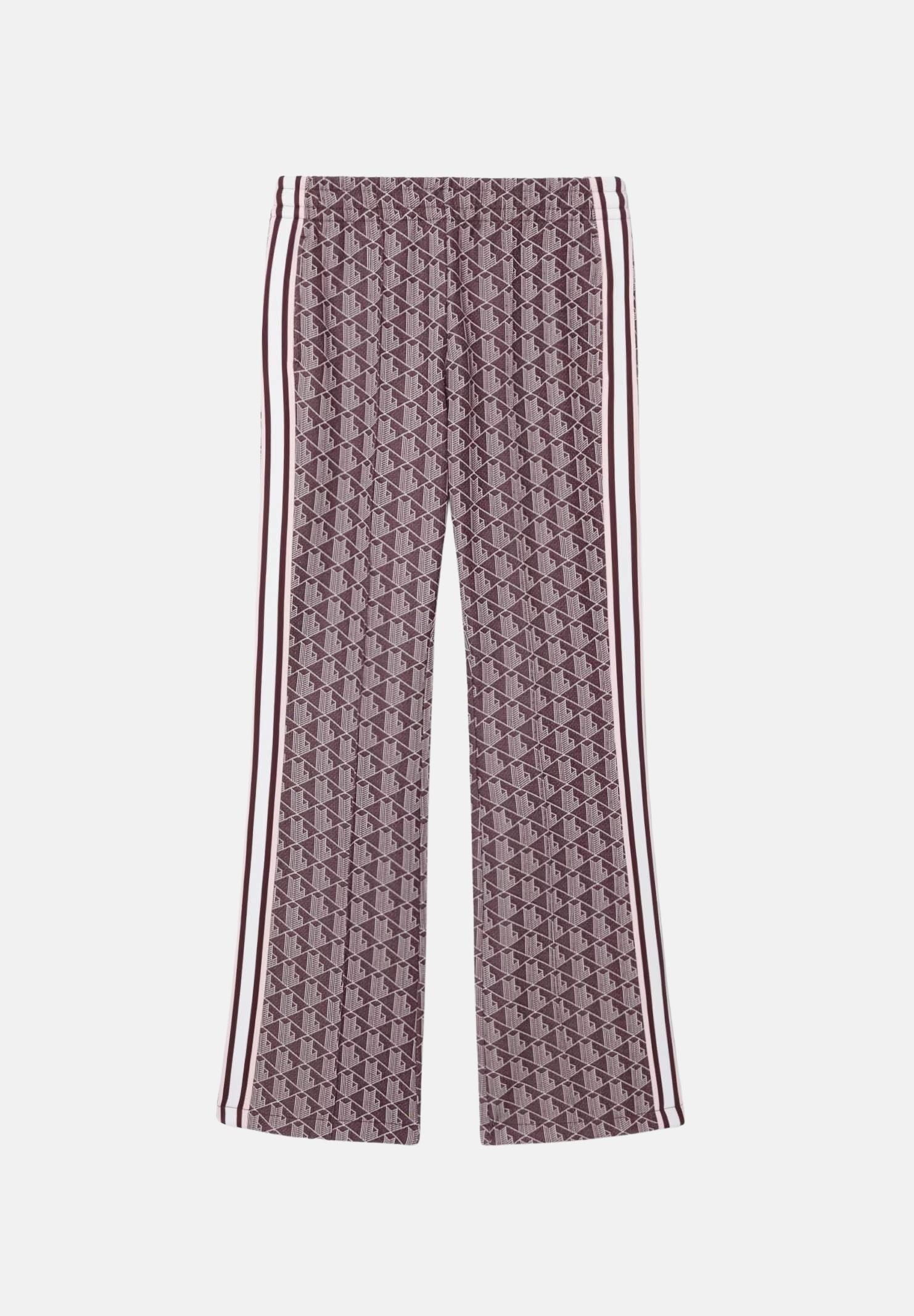 LACOSTE Pantaloni MONOGRAMMA marrone e rosa da donna, con fantasia jacquard all-over e bande laterali a contrasto.<BR/> XF9313 WE2 LACOSTE 