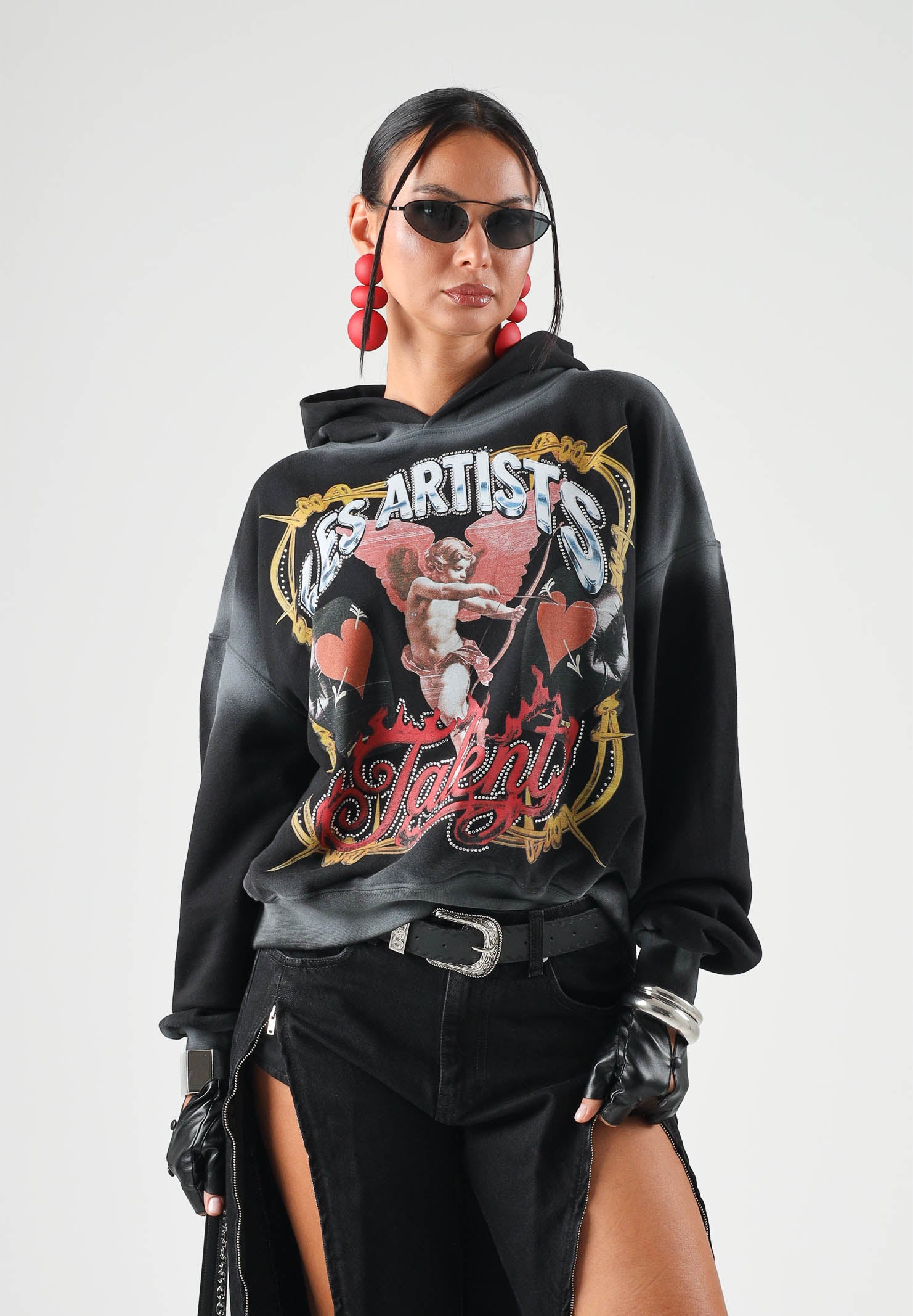 LES ARTISTS Felpa con cappuccio  Hoodie Crop Top nero per uomo e donna con stampa grafica artistica Talent. 27SSLAHD5040 121 LES ARTISTS 