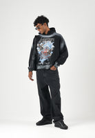 LES ARTISTS Felpa con cappuccio HOODIE CROP TOP EAGLES Black nero slavato per uomo e donna, in puro cotone con interno in French Terry non garzato, maxi stampa artistica multicolore sul davanti raffigurante aquile, serpente e fulmini, maniche lunghe  27SSLAHD5041 121 LES ARTISTS 