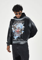 LES ARTISTS Felpa con cappuccio HOODIE CROP TOP EAGLES Black nero slavato per uomo e donna, in puro cotone con interno in French Terry non garzato, maxi stampa artistica multicolore sul davanti raffigurante aquile, serpente e fulmini, maniche lunghe  27SSLAHD5041 121 LES ARTISTS 