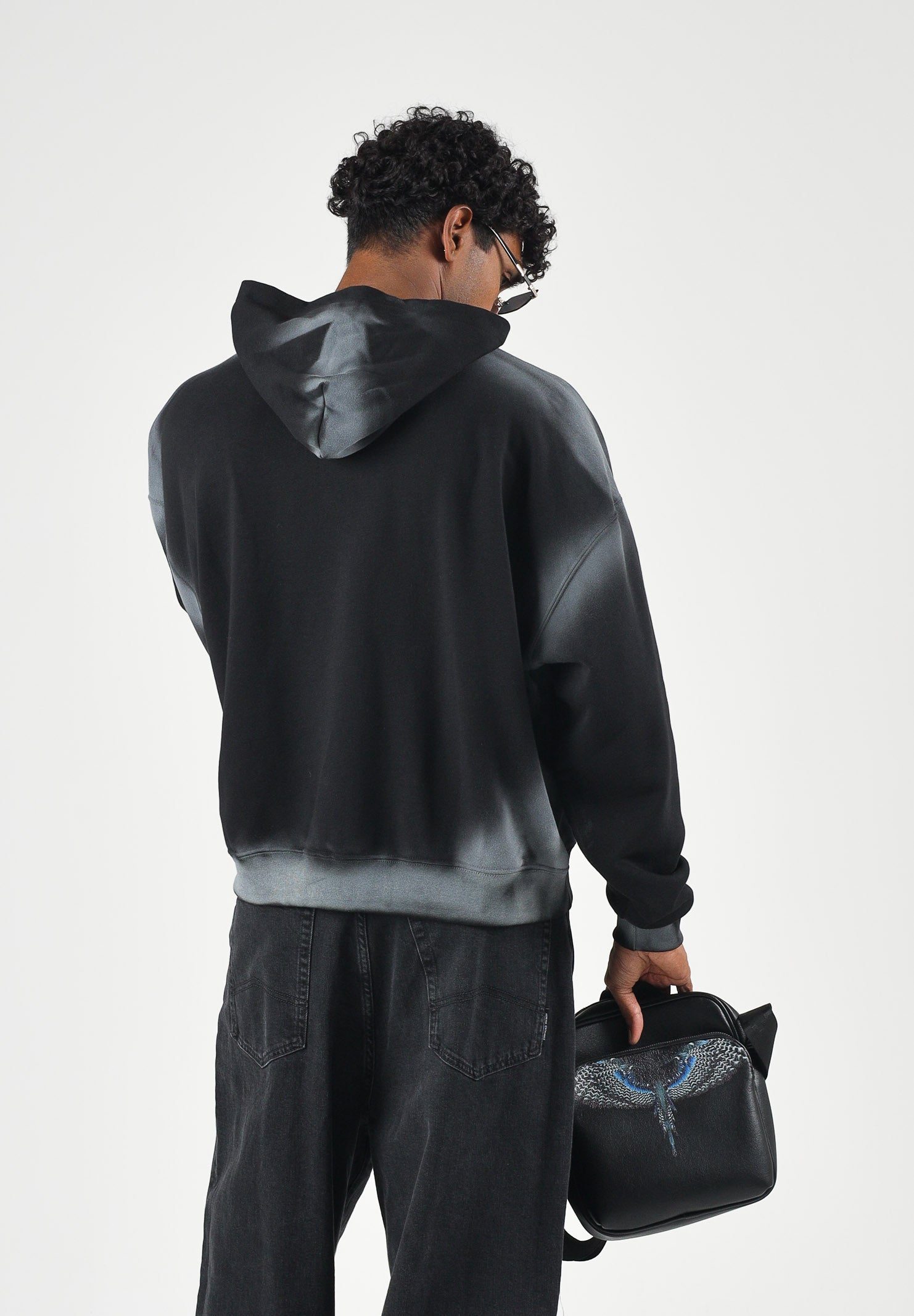 LES ARTISTS Felpa con cappuccio HOODIE CROP TOP EAGLES Black nero slavato per uomo e donna, in puro cotone con interno in French Terry non garzato, maxi stampa artistica multicolore sul davanti raffigurante aquile, serpente e fulmini, maniche lunghe  27SSLAHD5041 121 LES ARTISTS 