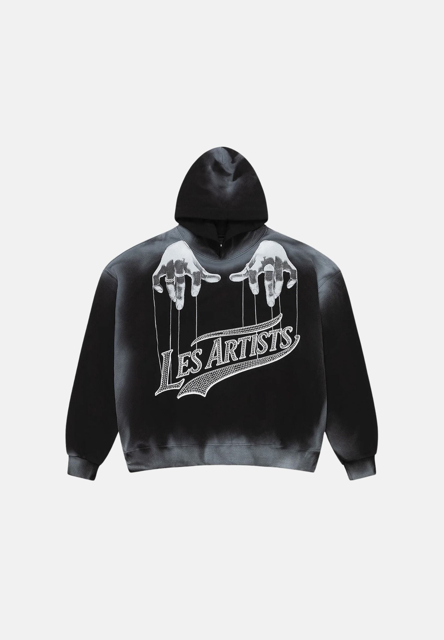LES ARTISTS Felpa con cappuccio Hoodie Crop Top nera per uomo e donna  con  maxi logo grafico in stile urban rock sul davanti 27SSLAHD5045 121 LES ARTISTS 