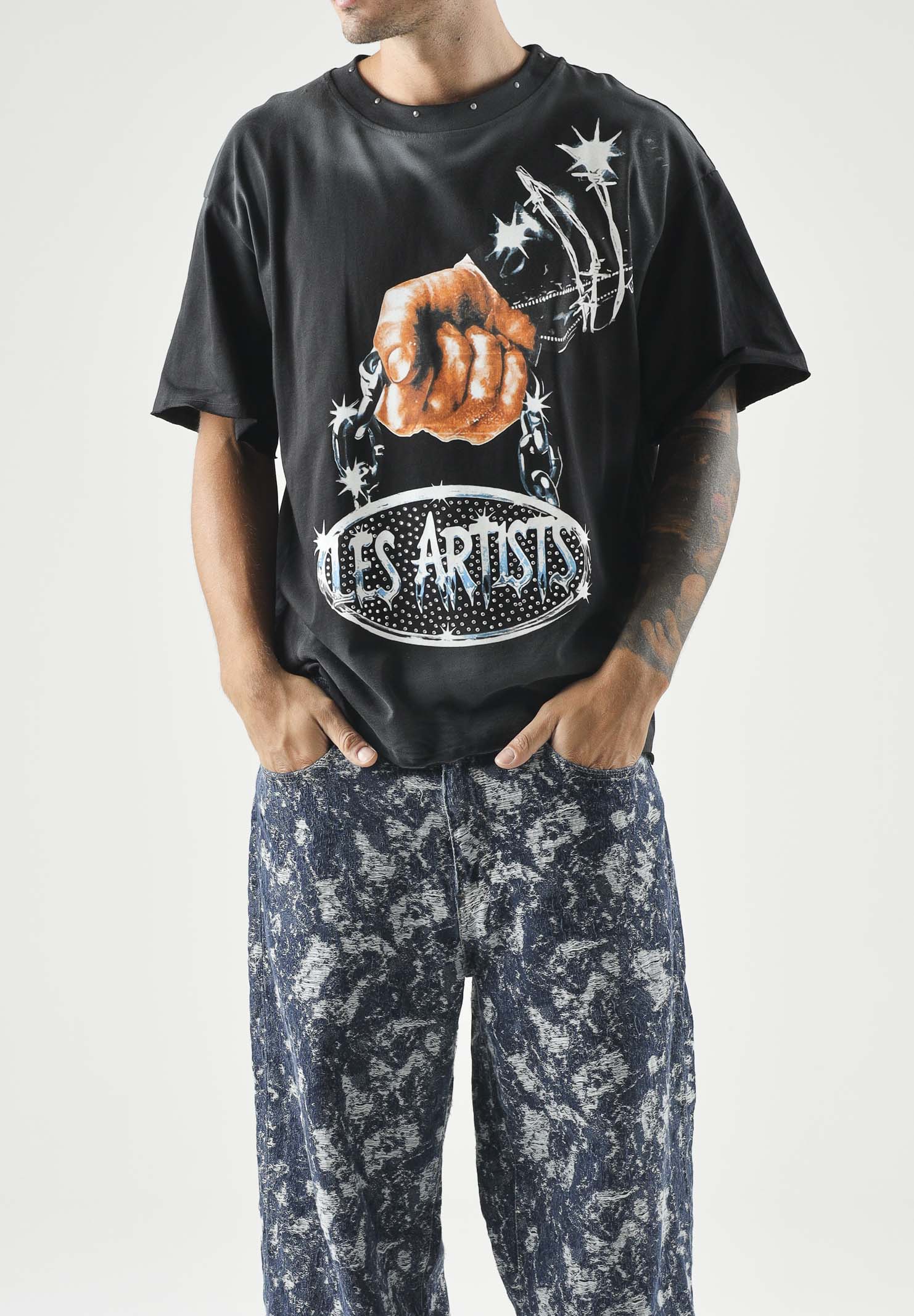 LES ARTISTS T-shirt LES ARTISTS CHAIN  per uomo e donna con stampa grafica 27SSLATS1123 121 LES ARTISTS 
