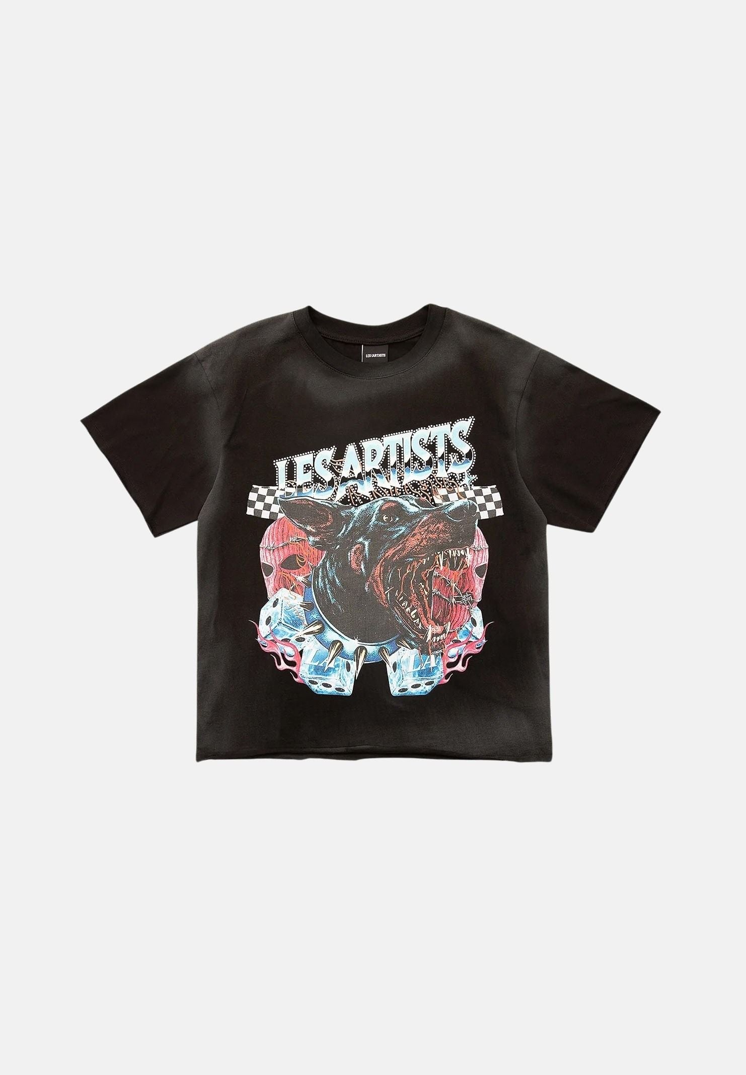 LES ARTISTS T-shirt DOBERMAN nera per uomo e donna con maxi stampa grafica frontale multicolore 27SSLATS1127 121 LES ARTISTS 