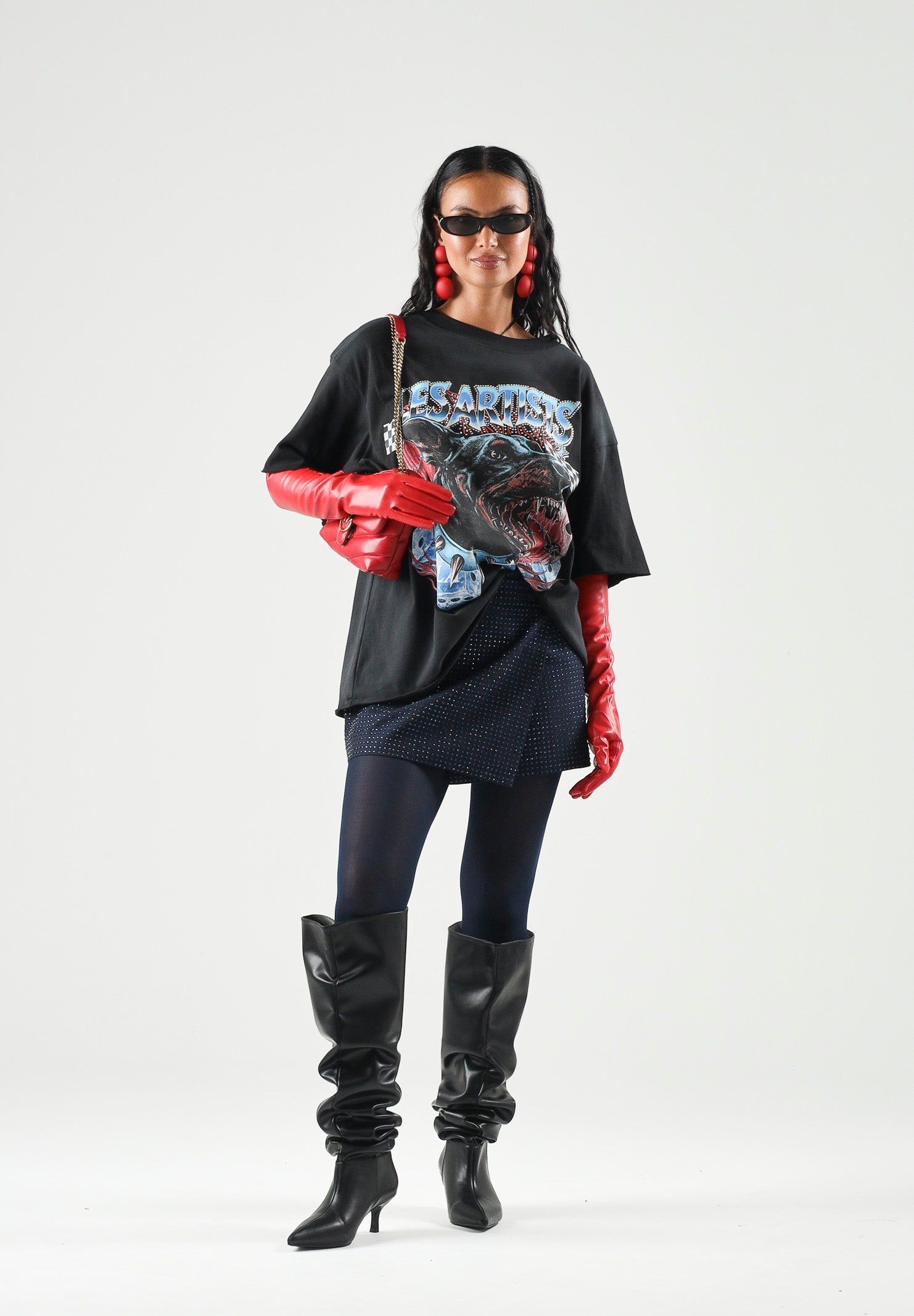 LES ARTISTS T-shirt DOBERMAN nera per uomo e donna con maxi stampa grafica frontale multicolore 27SSLATS1127 121 LES ARTISTS 