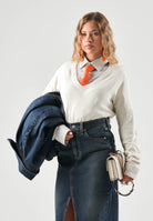 LEVI'S® Maglione scollo V-NECK SWEATER neutro-beige per donna con morbida lavorazione a coste 0046F-0012 . LEVI'S® 