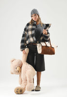 LEVI'S® Piumino BRYNN CROP PUFFER marrone e nero da donna con fantasia tartan e interno effetto teddy 006RY-0002 . LEVI'S® 